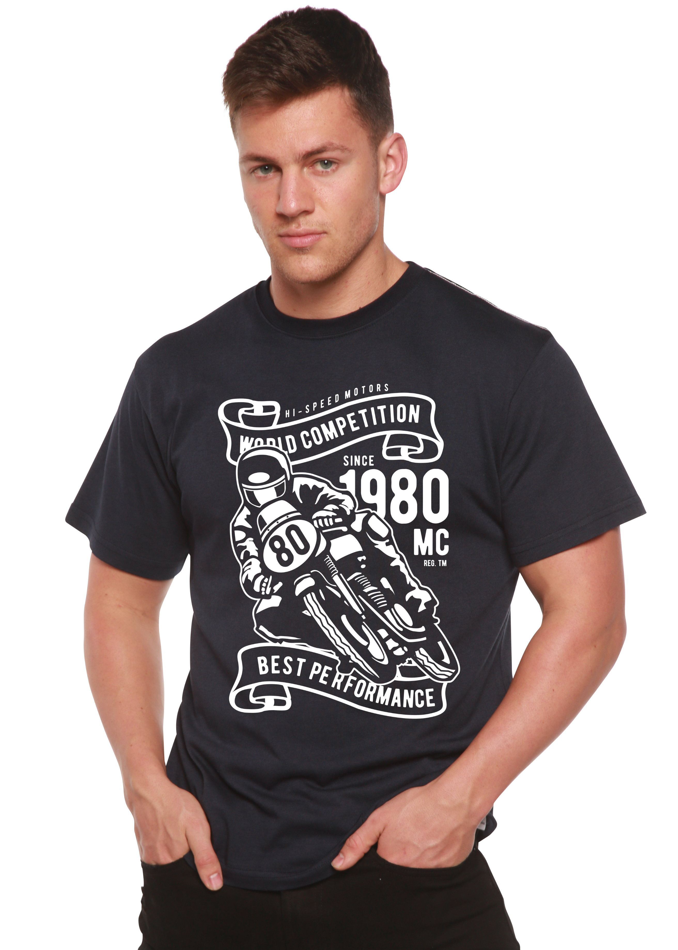 Spun Bamboo World Competition Men's Bamboo Viscose/Organic Cotton Short Sleeve Graphic Graphic T-Shirt — detail close-up
