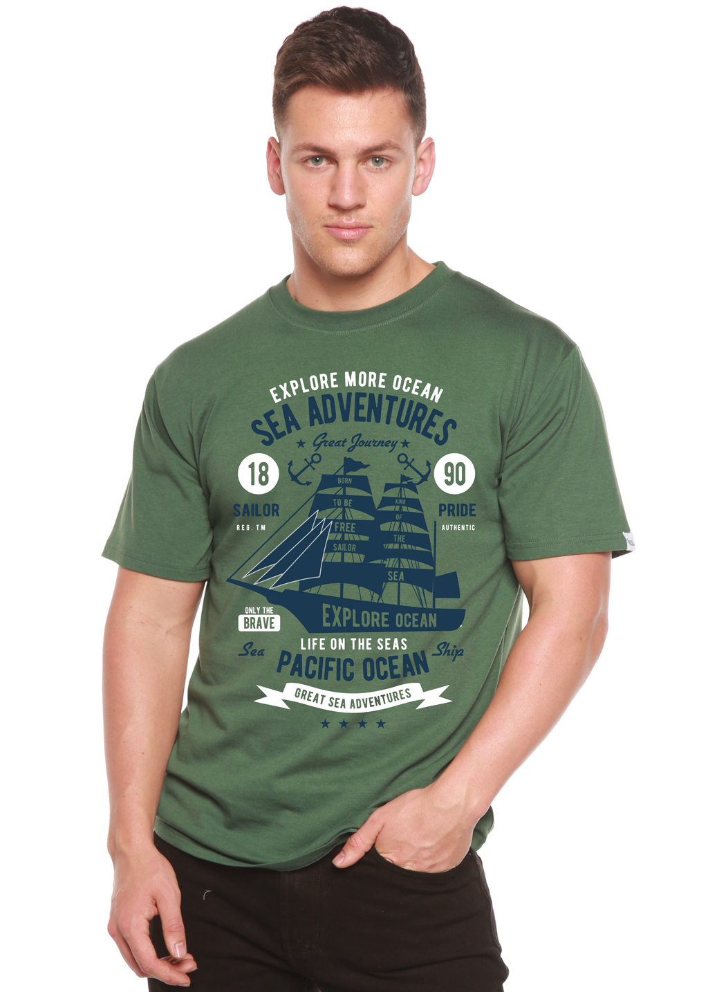 Spun Bamboo Sea Adventures Spun Bamboo® Men's Bamboo Viscose/Organic Cotton Short Sleeve Graphic T-Shirt — back view