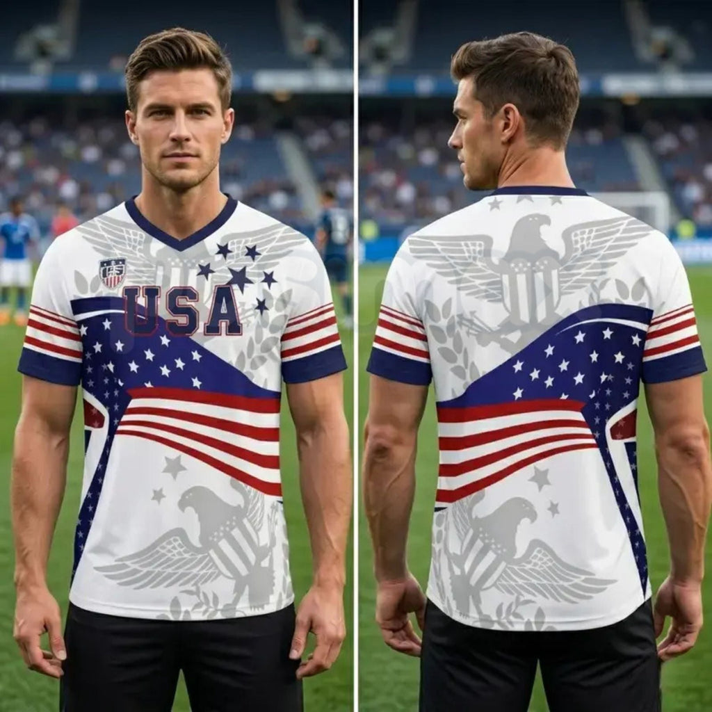2026 America Soccer Jersey for Men – USA Football Fan Shirt, Quick-Drying V-Neck Casual Sportswear