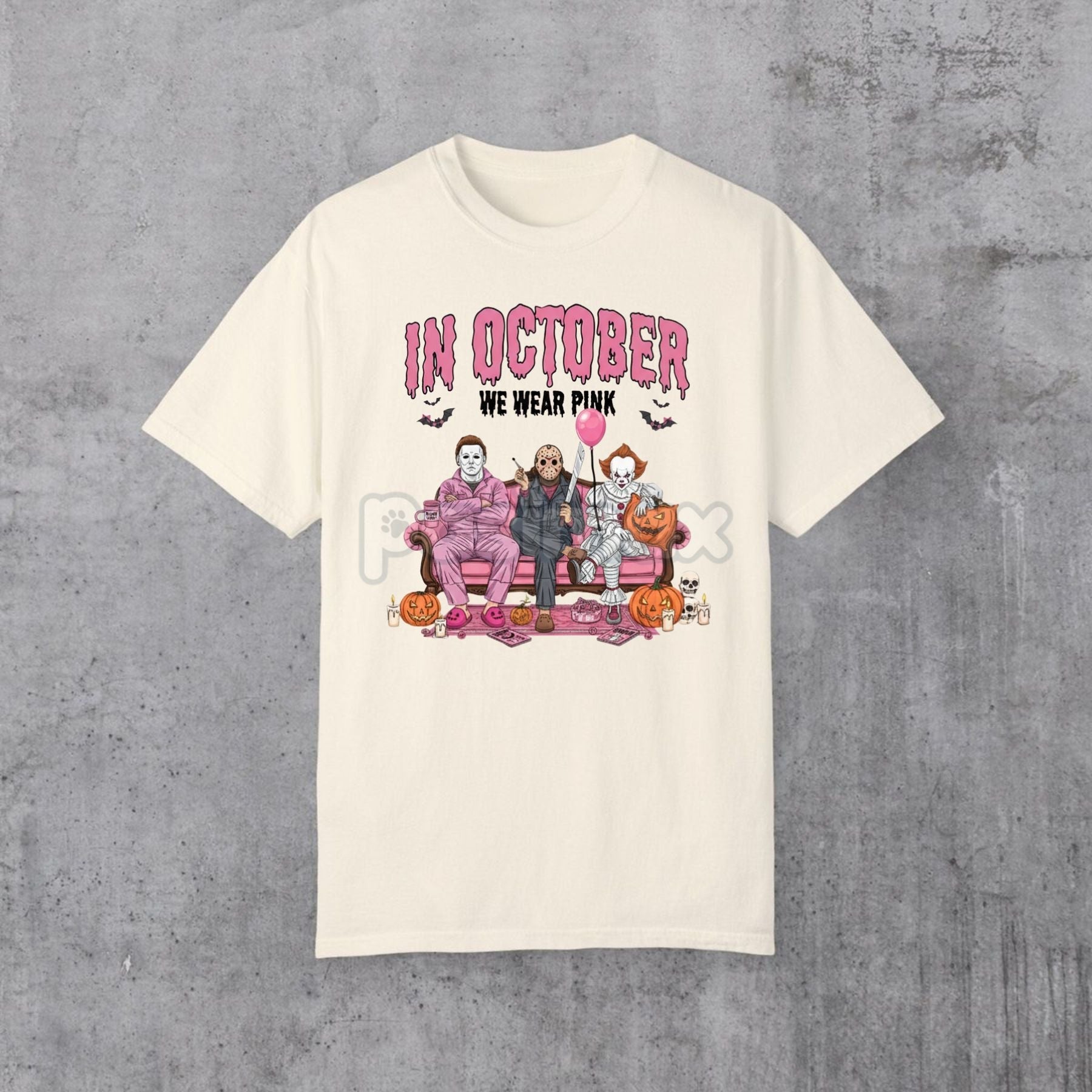 Pasimax Women's "In October We Wear Pink" Halloween Graphic T-Shirt — side view