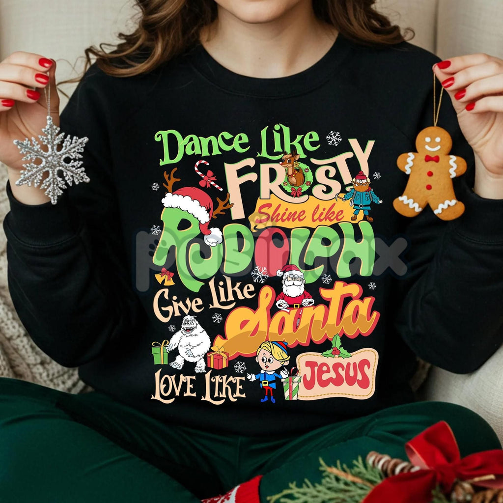 Pasimax Rudolph and Friends Xmas Sweatshirt – Iconic Red Nosed Reindeer Holiday Crewneck — side view