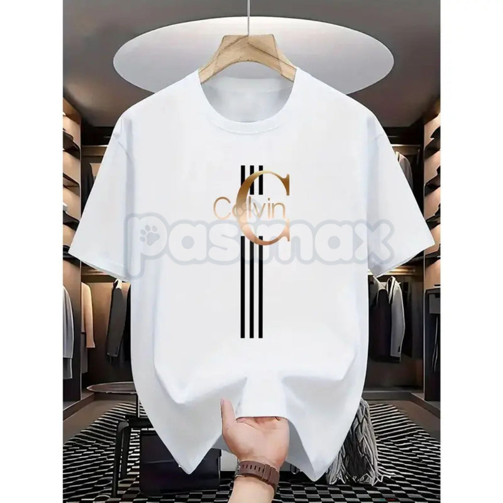 Pasimax Men's Casual Calvin Print T-Shirt - Black & Gold Stripes Streetwear Tee, Comfortable Summer Crew Neck Top, Modern Urb