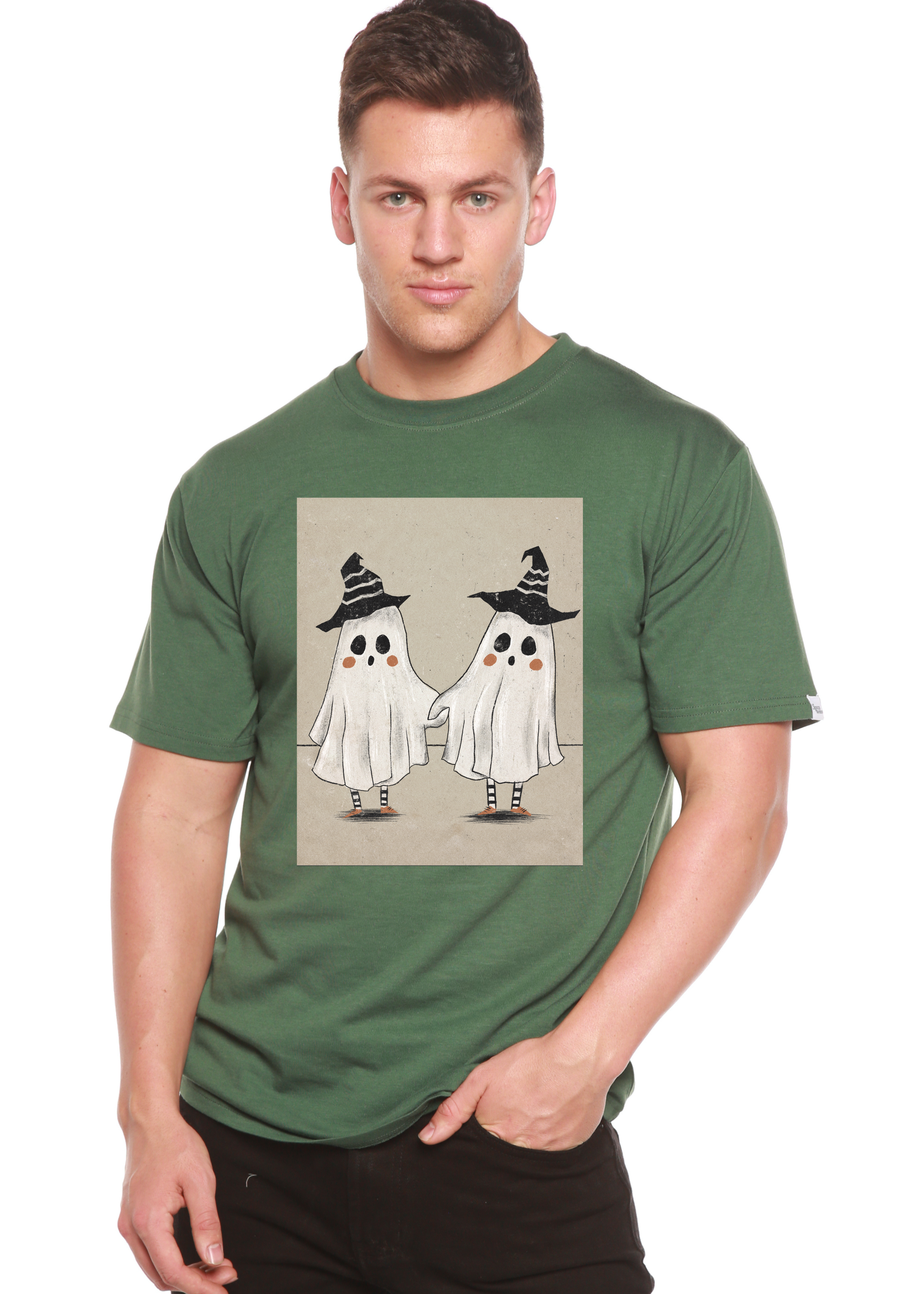 Spun Bamboo Cute Ghost Men's Bamboo Viscose/Organic Cotton Short Sleeve Graphic T-Shirt — side view