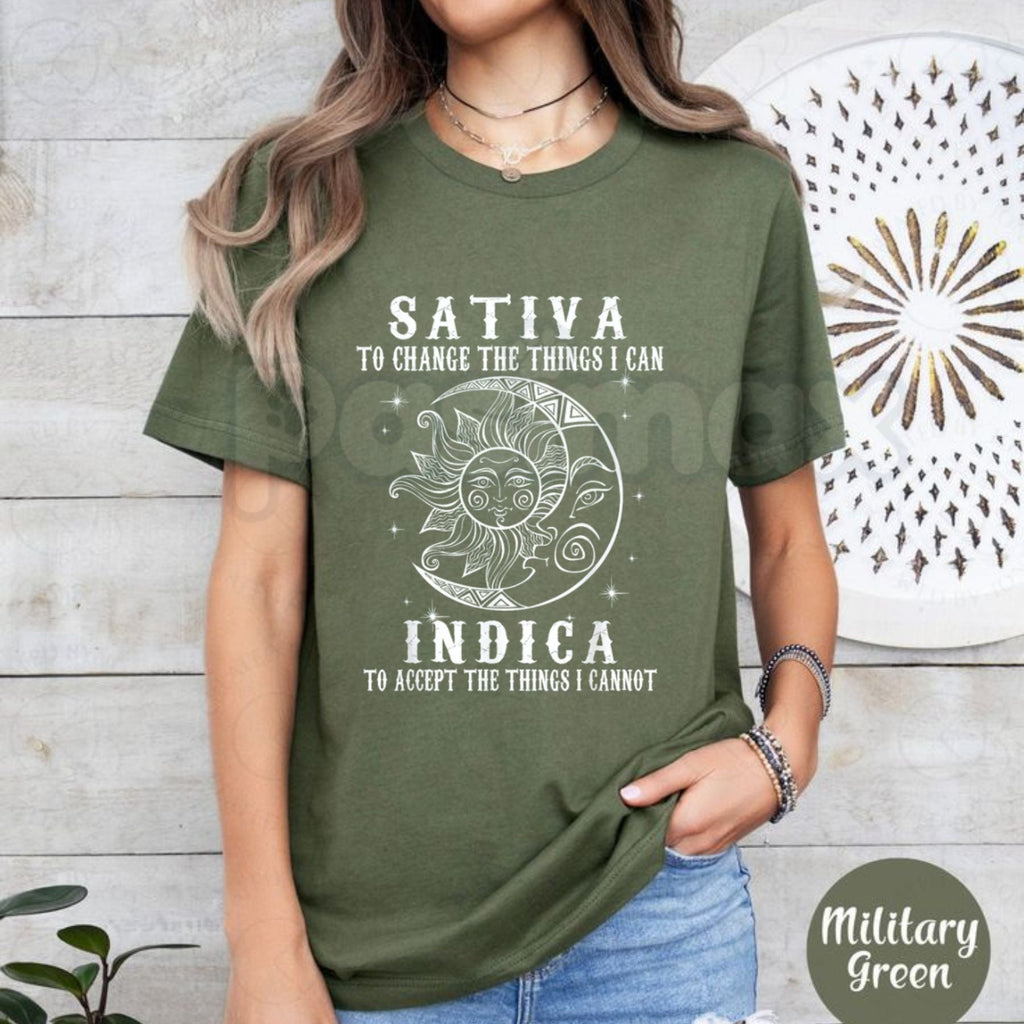 "Sativa vs Indica" Funny Cannabis T-Shirt – Serenity Prayer Weed Graphic Tee, Premium 100% Cotton Stoner Humor Top, Soft Lived-In Heavyweight 420 Lifestyle Shirt, Made in USA