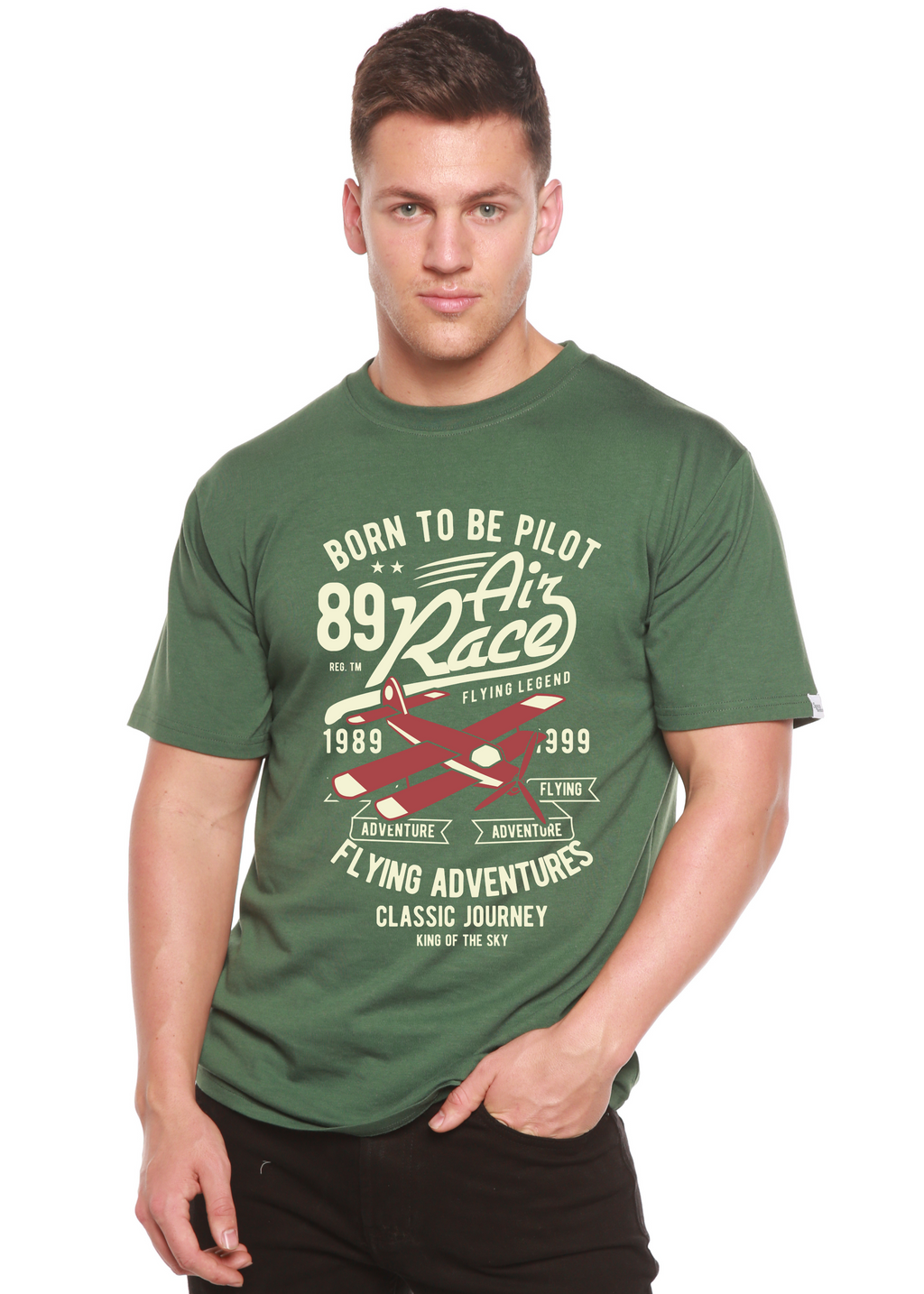 Spun Bamboo Born To Be Pilot Men's Bamboo Viscose/Organic Cotton Short Sleeve Graphic T-Shirt — alternative angle