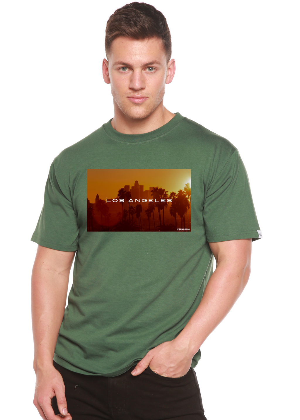 Spun Bamboo Los Angeles Unisex Bamboo Viscose/Organic Cotton Short Sleeve Graphic T-Shirt — color detail