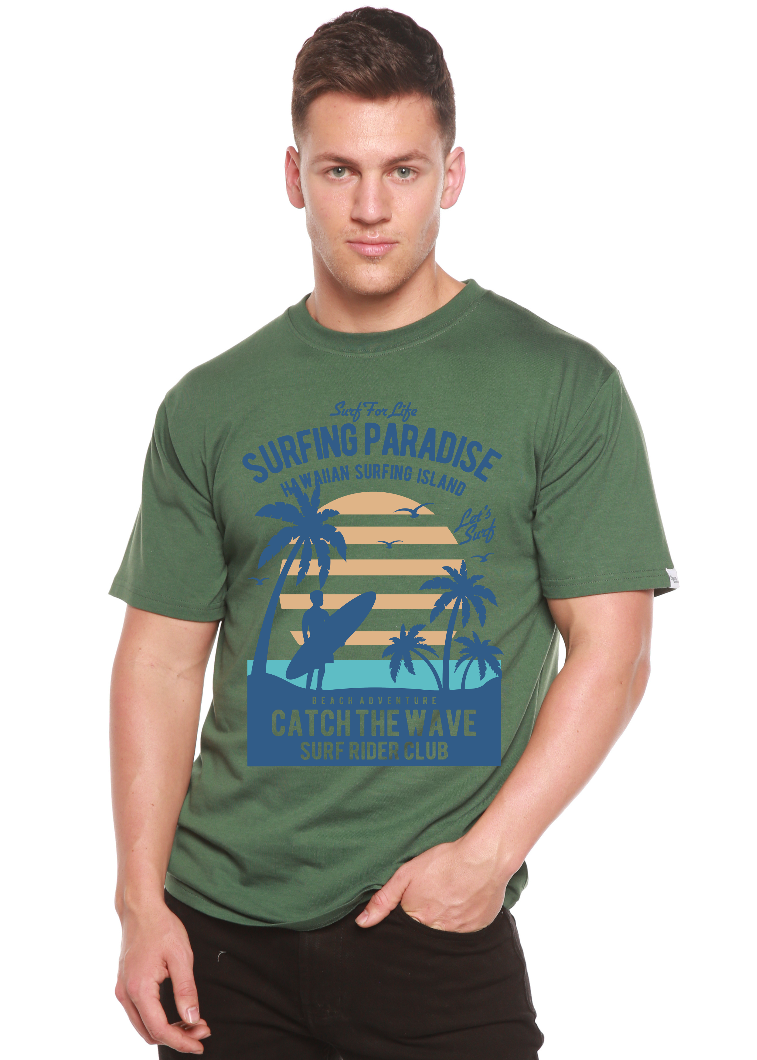 Spun Bamboo Surfing Paradis Spun Bamboo® Men's Bamboo Viscose/Organic Cotton Short Sleeve Graphic T-Shirt — size reference