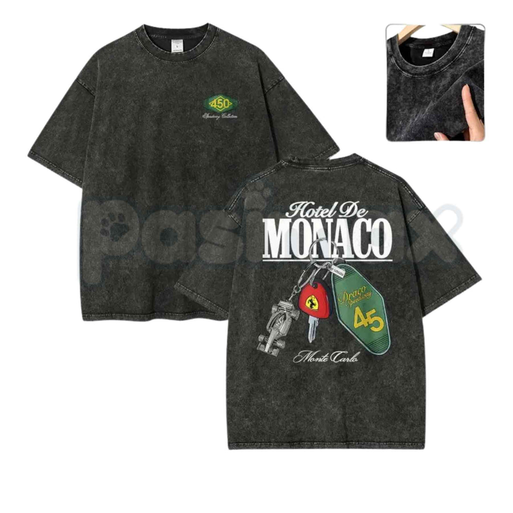 Hotel De Monaco Racing Poster T-Shirt – 90s Retro Grand Prix Graphic Tee, Vintage Washed Lightweight Cotton Motorsport Streetwear Top
