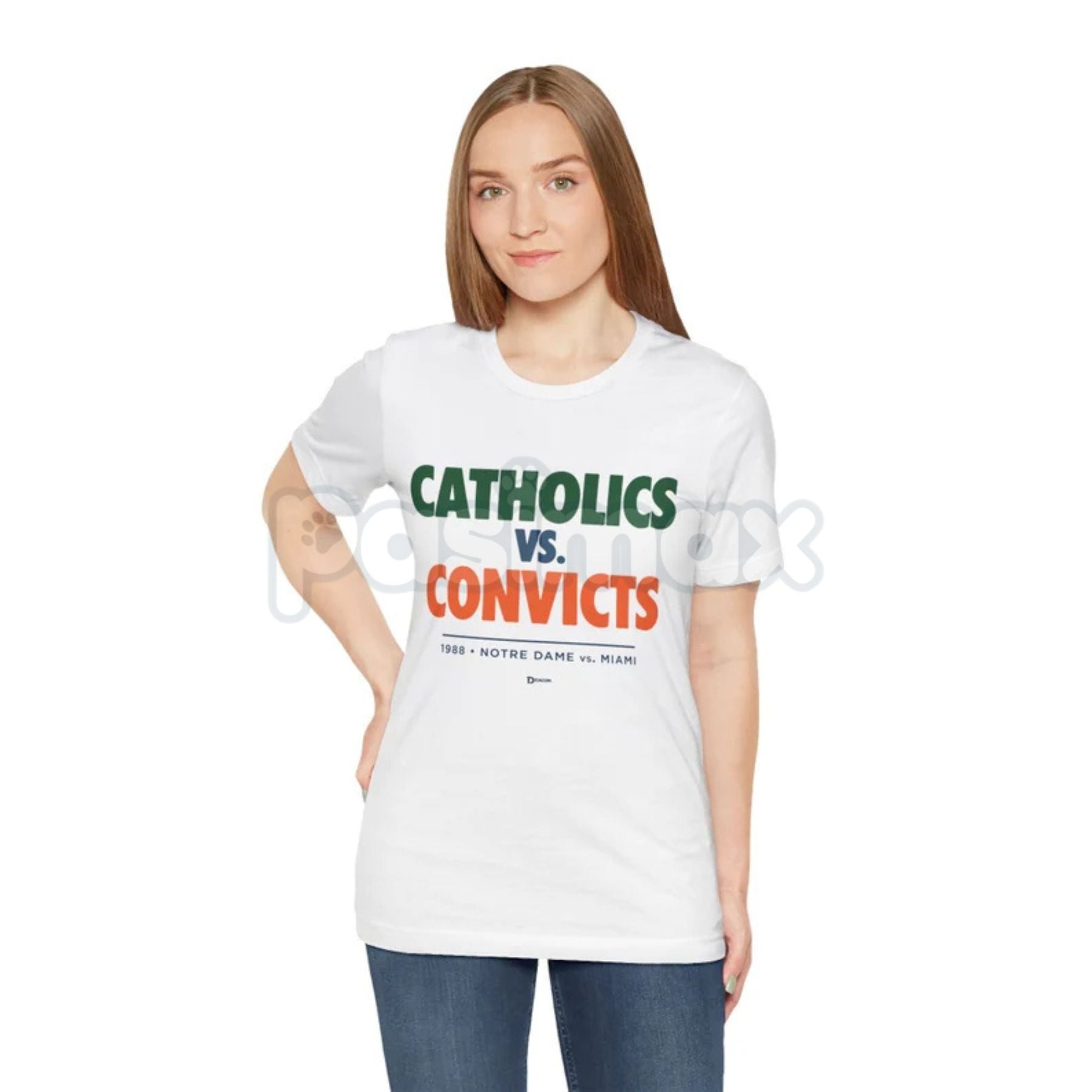 Pasimax "Catholics vs Convicts" T-Shirt - Notre Dame vs Miami 1988 Rivalry Tee, Vintage College Football History Apparel, Uni