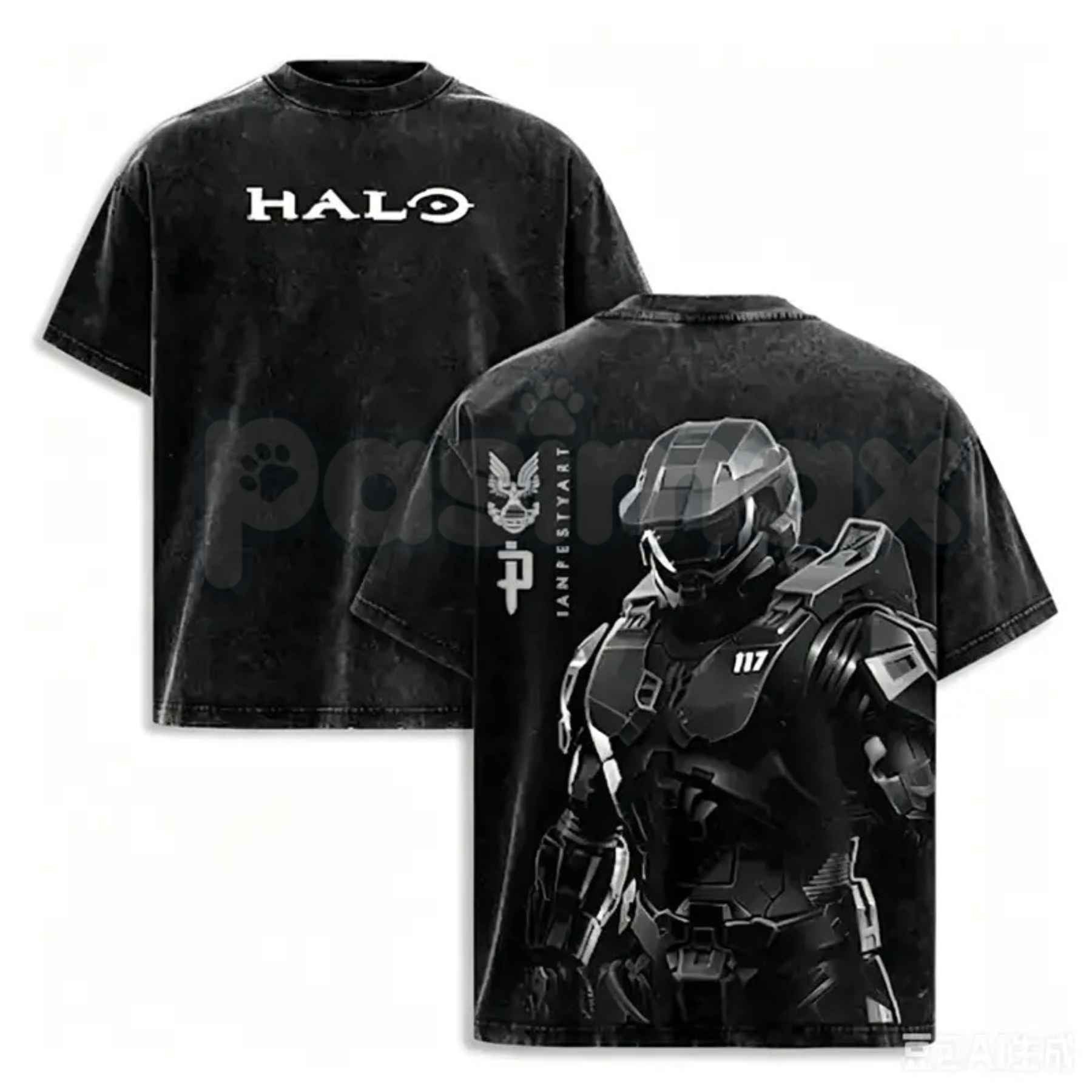 HALO Master Chief 117 T-Shirt – Retro Spartan Back Print Graphic Tee, Premium Acid Wash Oversized Lightweight Cotton Gaming Streetwear Top