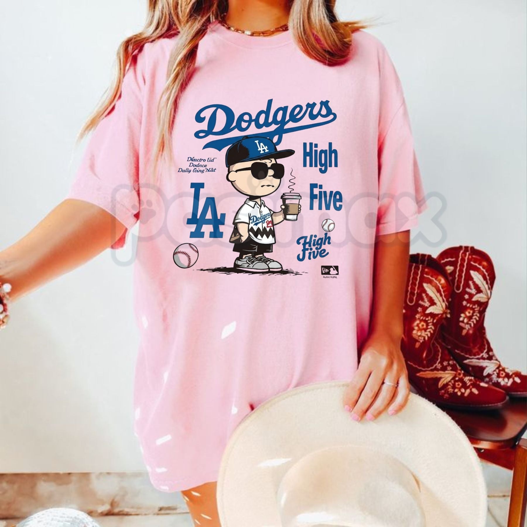 "Chillen’ in LA" Dodgers T-Shirt – Charlie Brown Coffee Graphic Tee, Remastered Heavy Cotton LA Baseball Top, Soft Lived-In Heavyweight Snoopy & Peanuts Fan Shirt, Made in USA