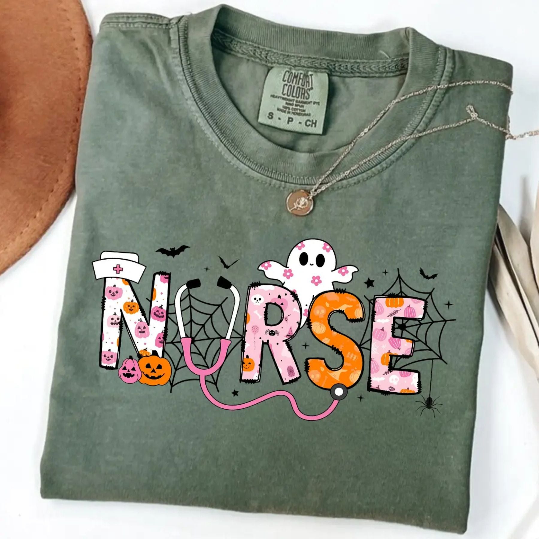 Pasimax Comfort Colors Spooky Nurse Halloween Shirt — back view