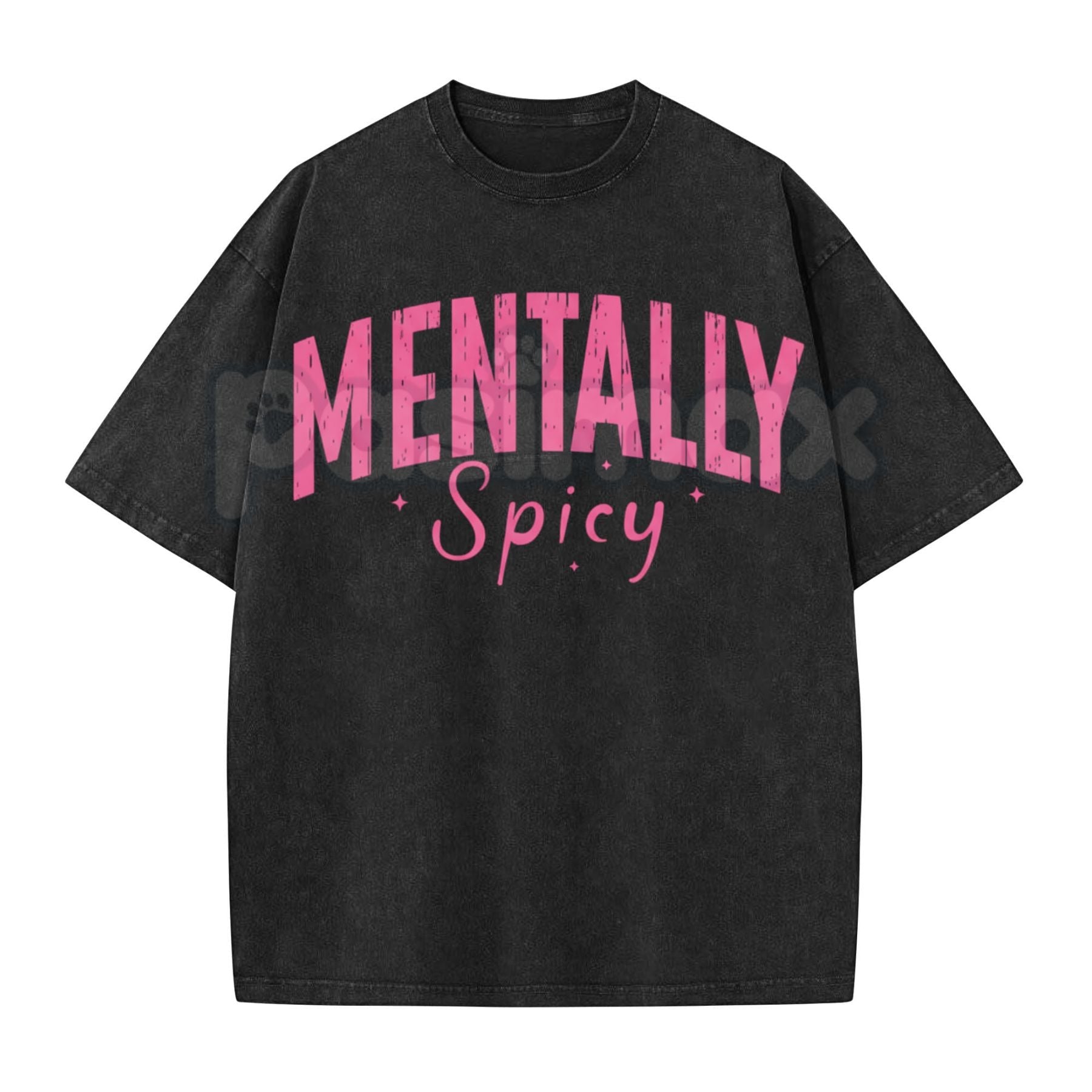 Pasimax Mentally Spicy Washed T-Shirt – Funny Sarcastic Quote Tee, Vintage Oversized Graphic Shirt — side view