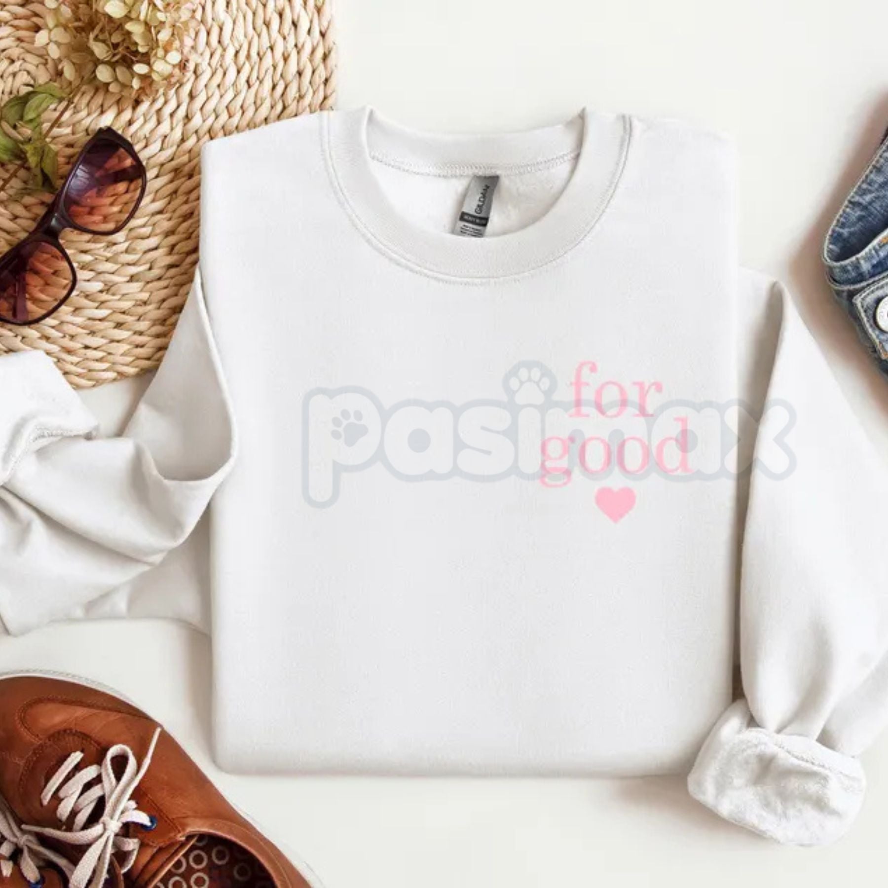 Pasimax "For Good" Statement Sweatshirt | Minimalist Positive Message Crewneck | Ethical Wear Jumper — back view