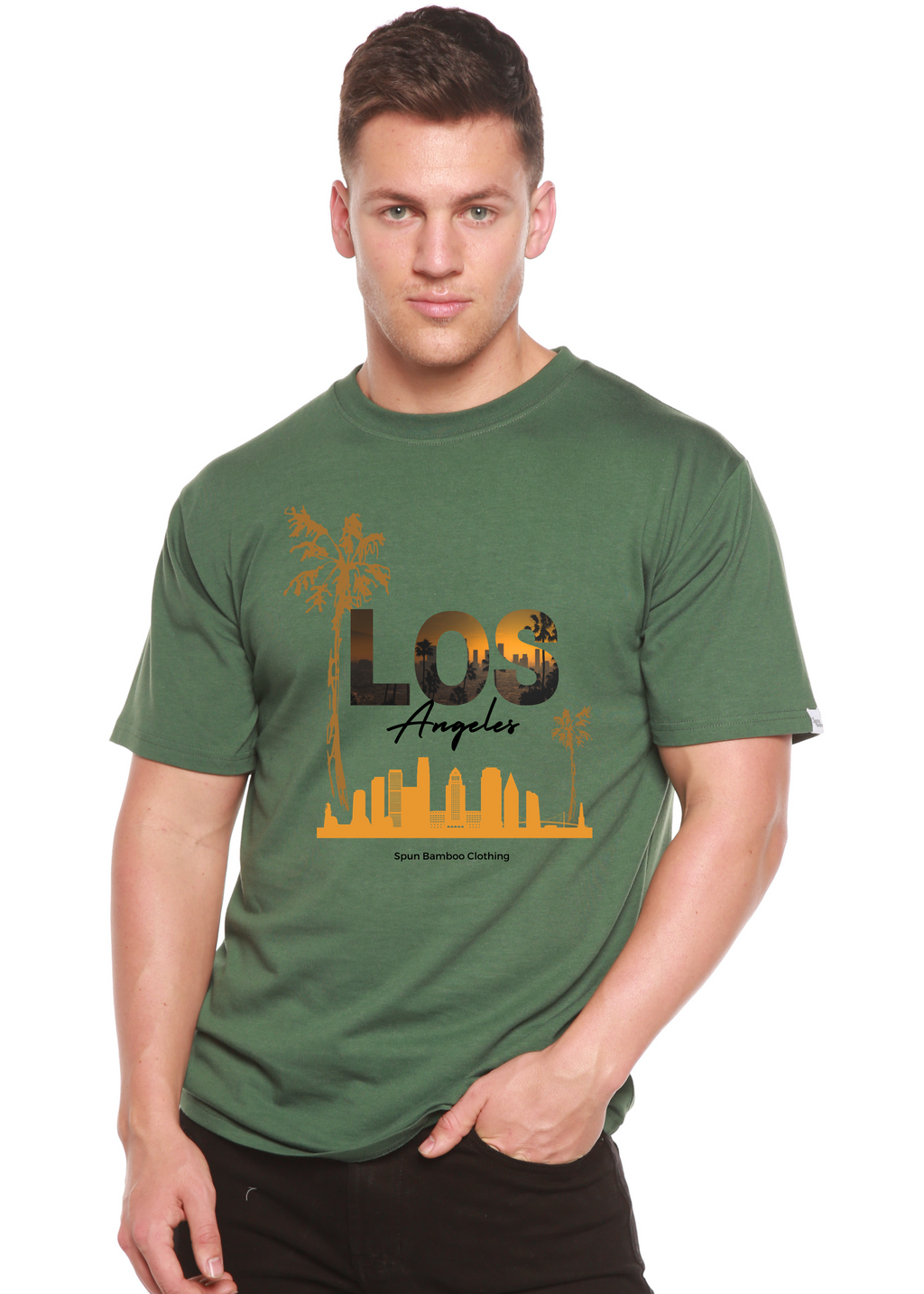 Spun Bamboo Los Angeles Unisex Bamboo Viscose/Organic Cotton Short Sleeve Graphic T-Shirt — color detail