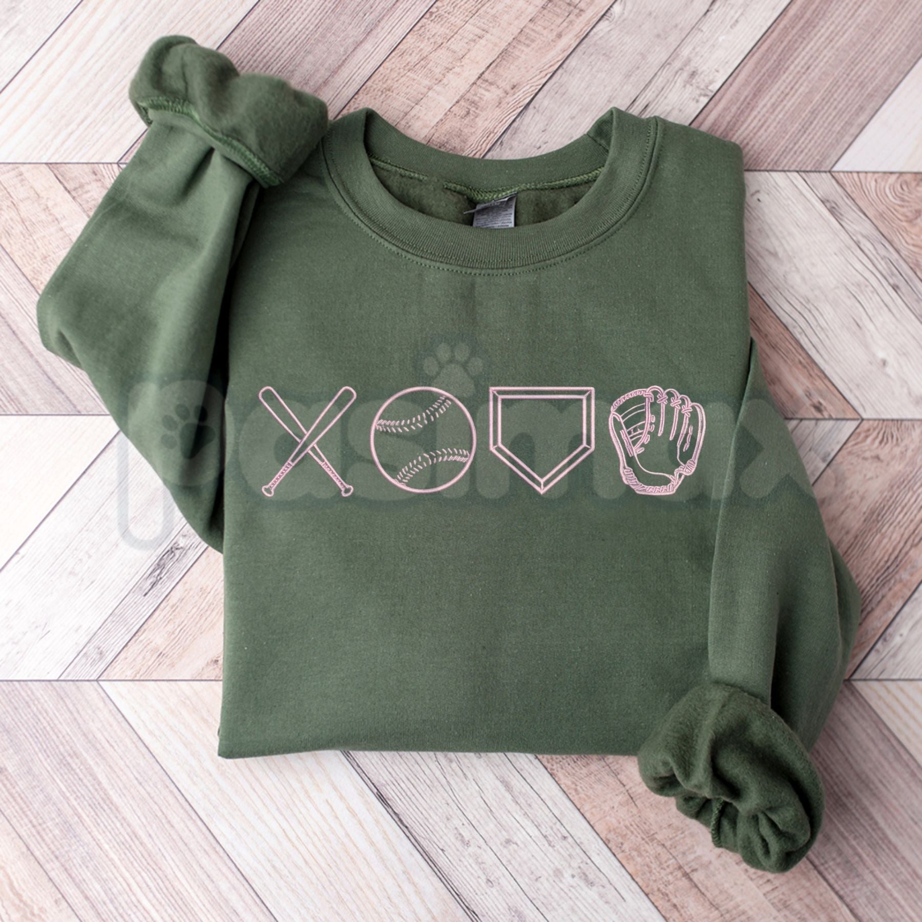 Pasimax Baseball XOXO Icons Embroidered Sweatshirt – Cute Game Day Sports Crewneck — side view