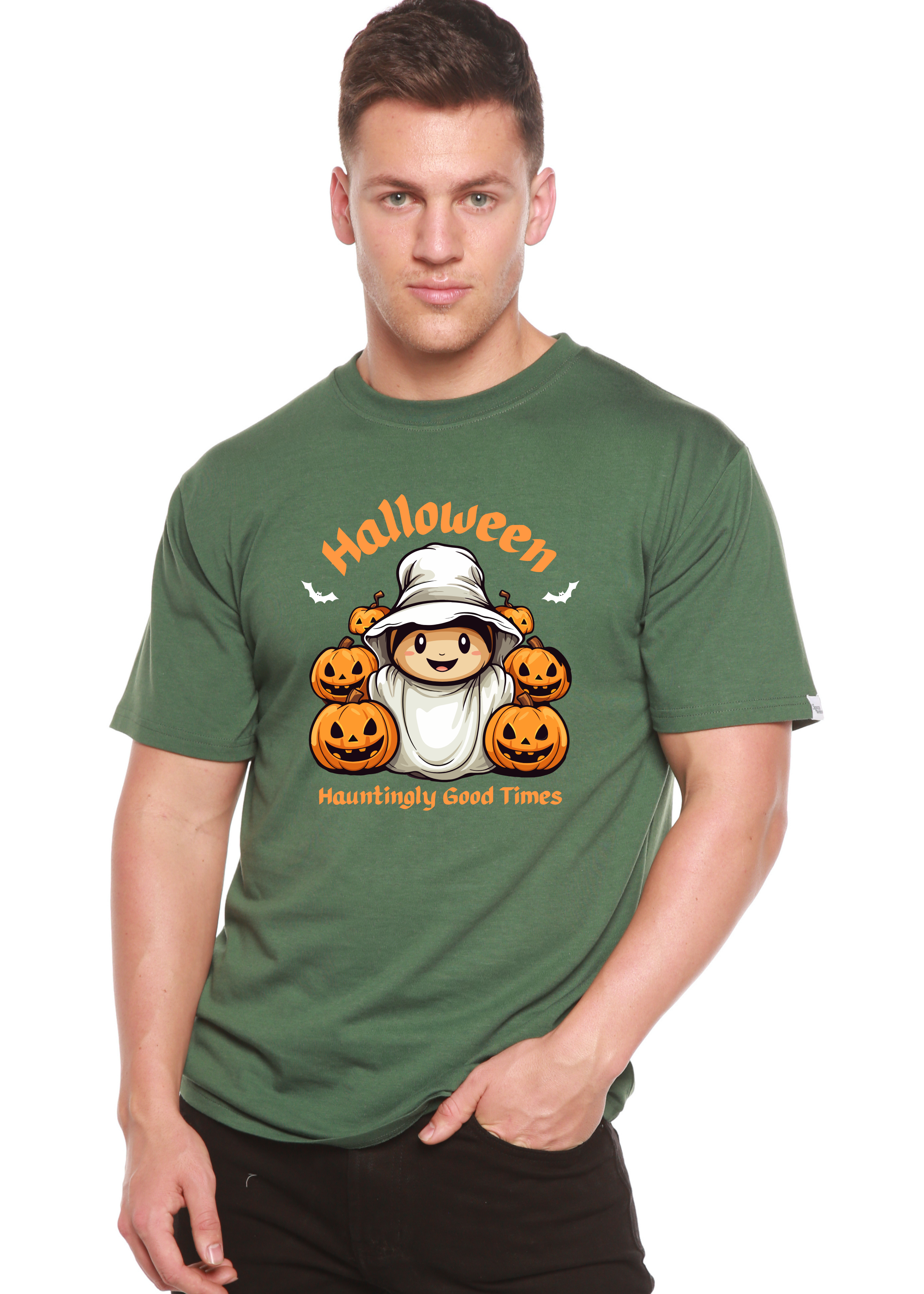 Spun Bamboo Halloween Hauntingly Good Times Day Men's Bamboo Viscose/Organic Cotton Short Sleeve Graphic T-Shirt — alternativ