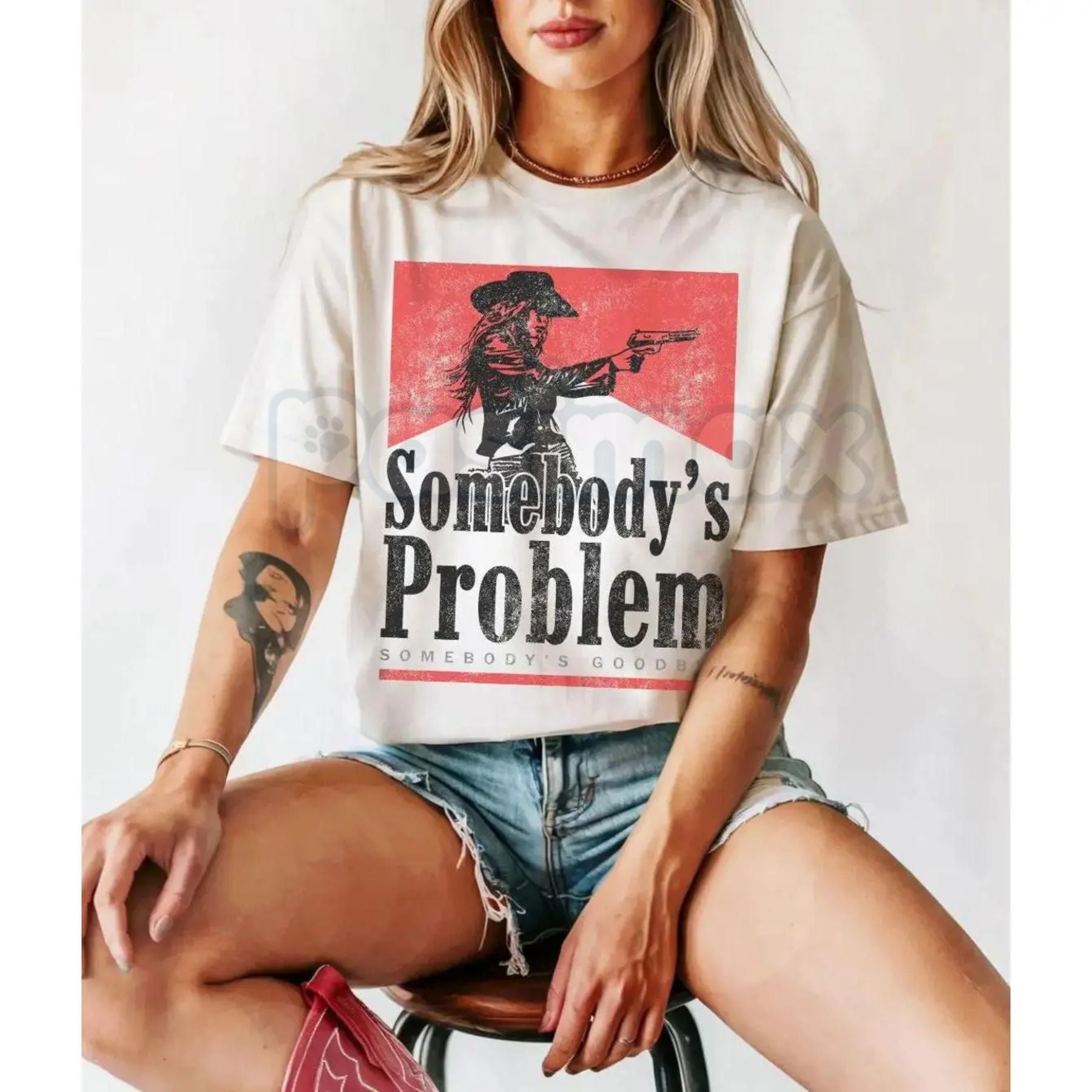 "Somebody's Problem" Vintage 90s Country T-Shirt – Retro Western Smoking Graphic Tee, Premium 100% Cotton Music Festival Top, Soft Lived-In Heavyweight Country Concert Shirt, Made in USA