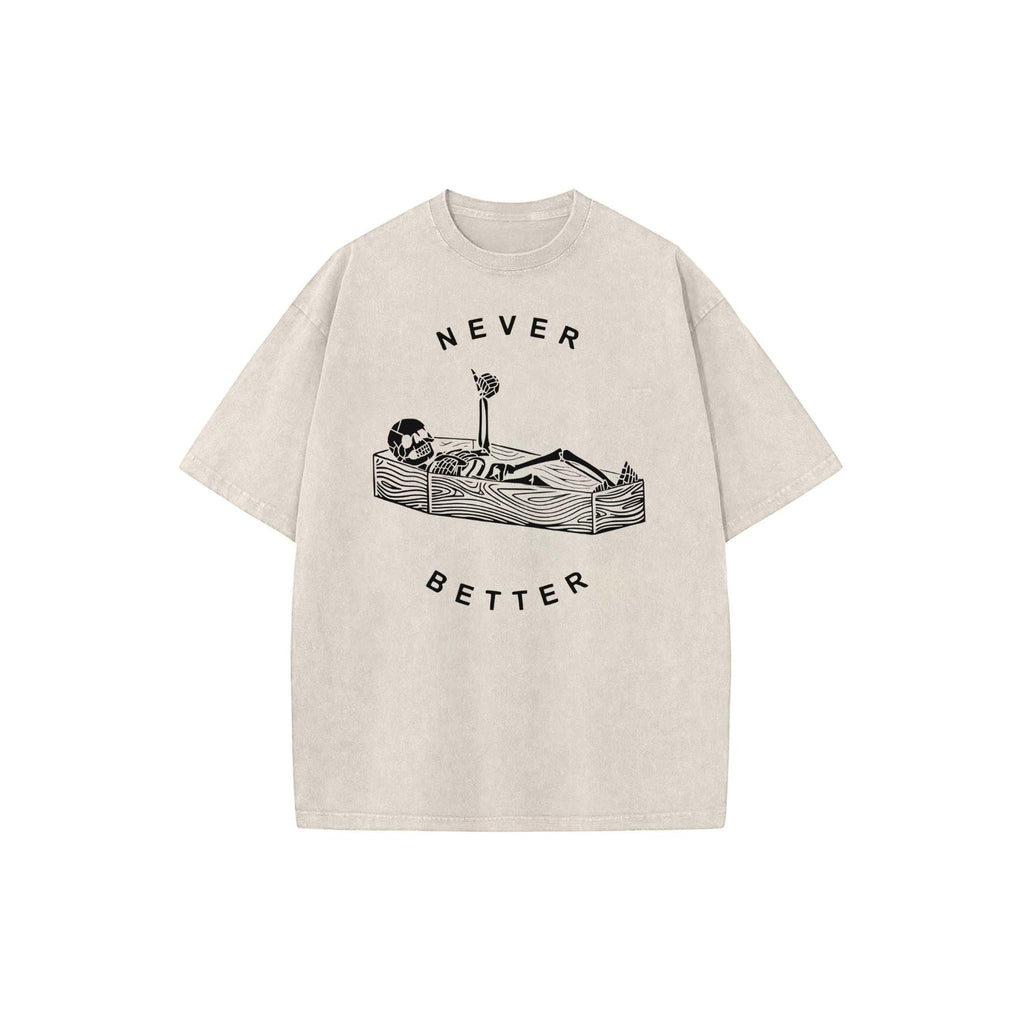 Pasimax "Never Better" Skeleton Round Neck Acid Washed T-Shirt — side view
