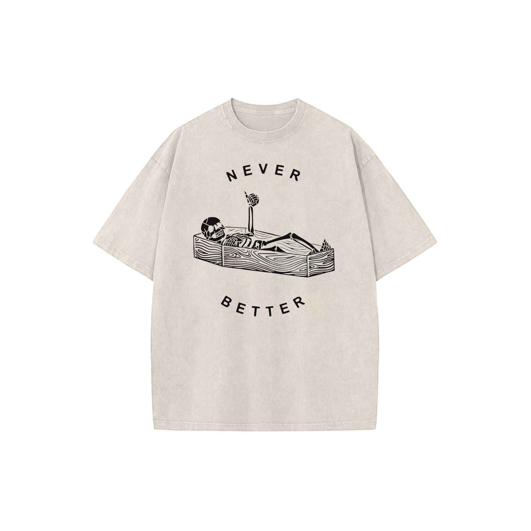 Pasimax "Never Better" Skeleton Round Neck Acid Washed T-Shirt — side view