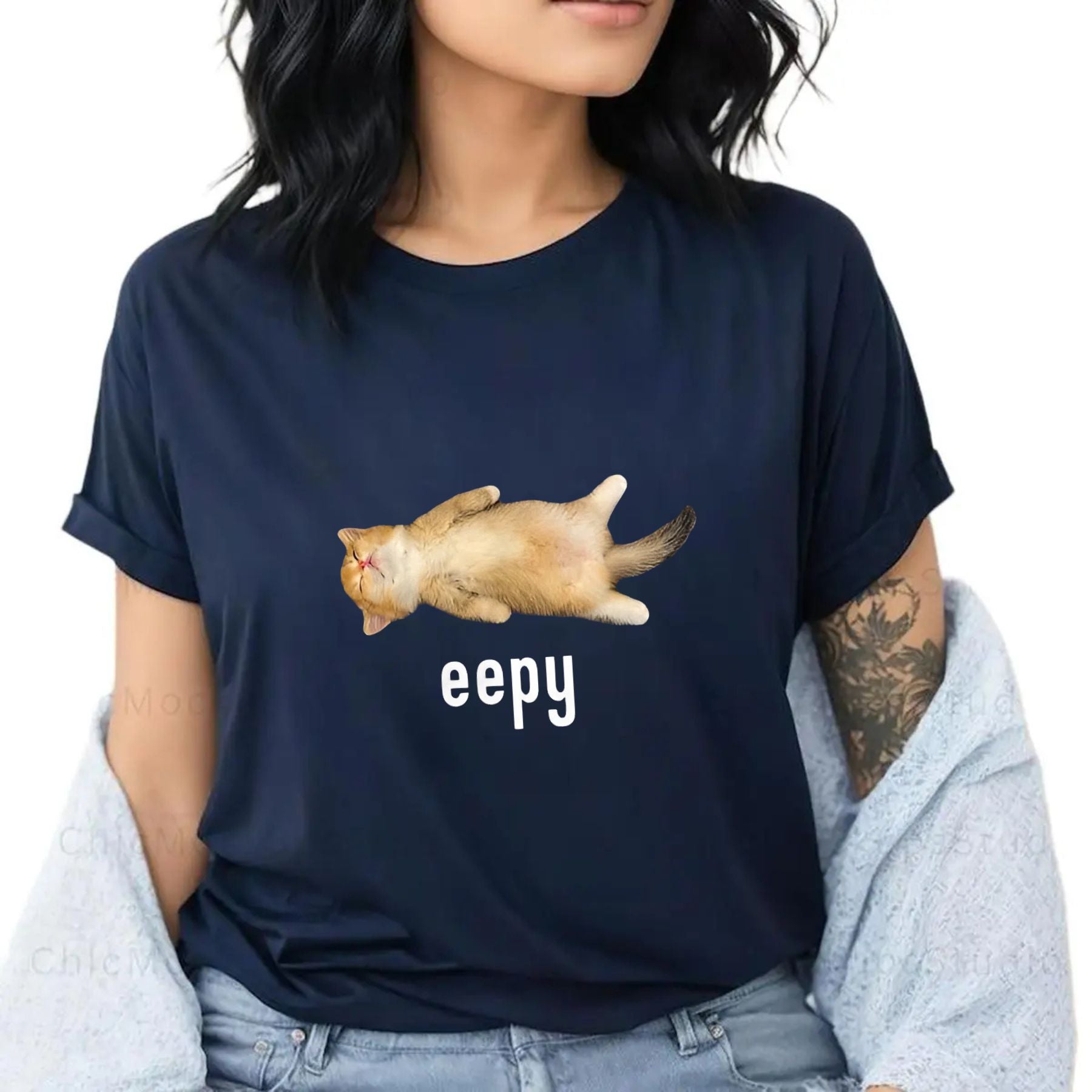 Pasimax "Eepy Cat" Silly Sleepy Cat Meme T-Shirt — side view