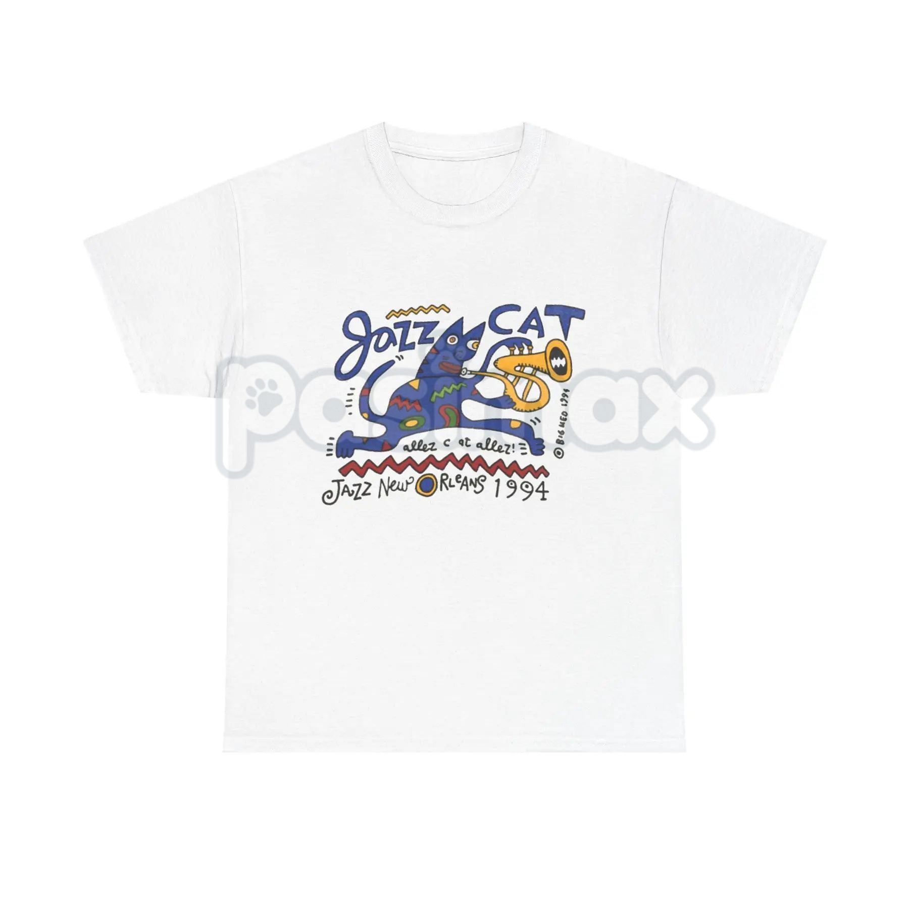 Pasimax Vintage Jazz Cat "Midnight Session" T-Shirt - Retro Saxophone Cat Graphic Tee, Blue Note Style Jazz Apparel, Mid-Cent
