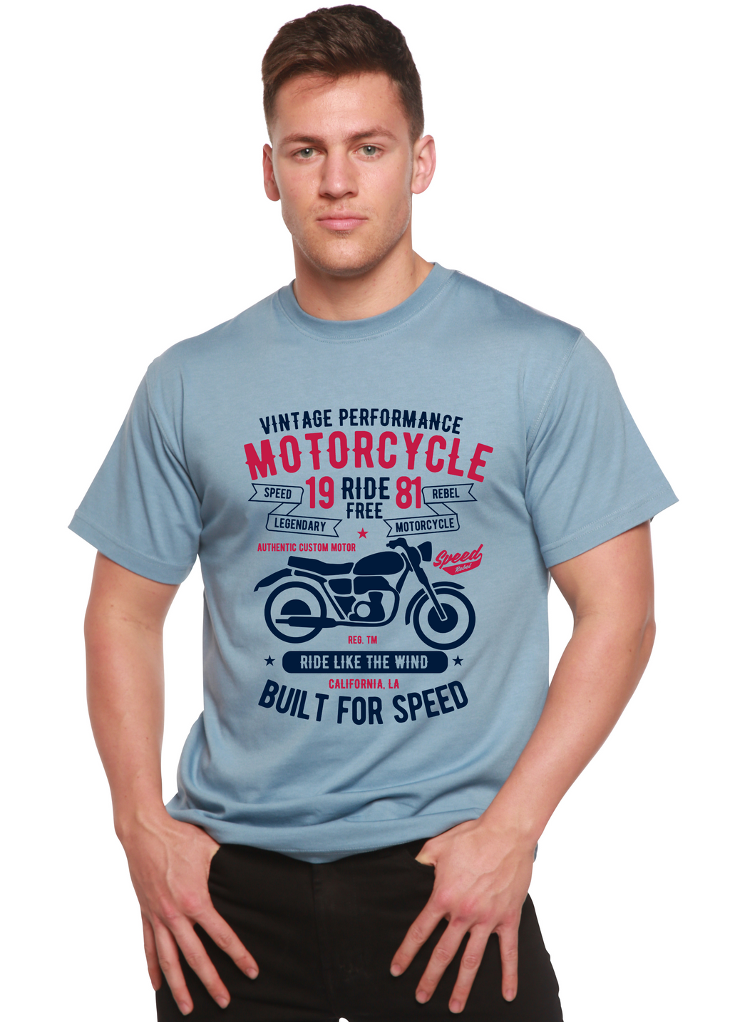Spun Bamboo Motorcycle Ride Free Men's Bamboo Viscose/Organic Cotton Short Sleeve Graphic T-Shirt — side view