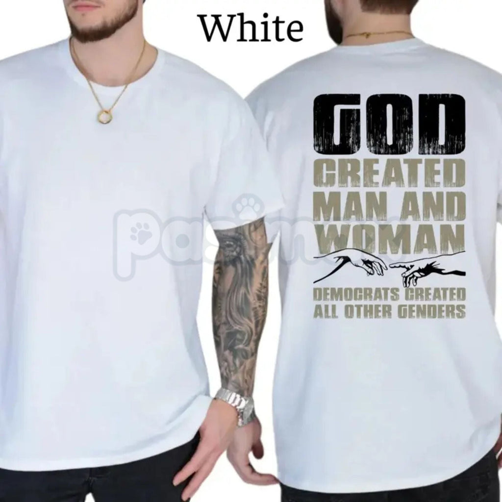 "Created by the Divine" Humorous T-Shirt – Divine Man and Woman Graphic Tee, Premium 100% Cotton Funny Heritage Top, Soft Lived-In Heavyweight Spiritual Humor Shirt, Made in USA