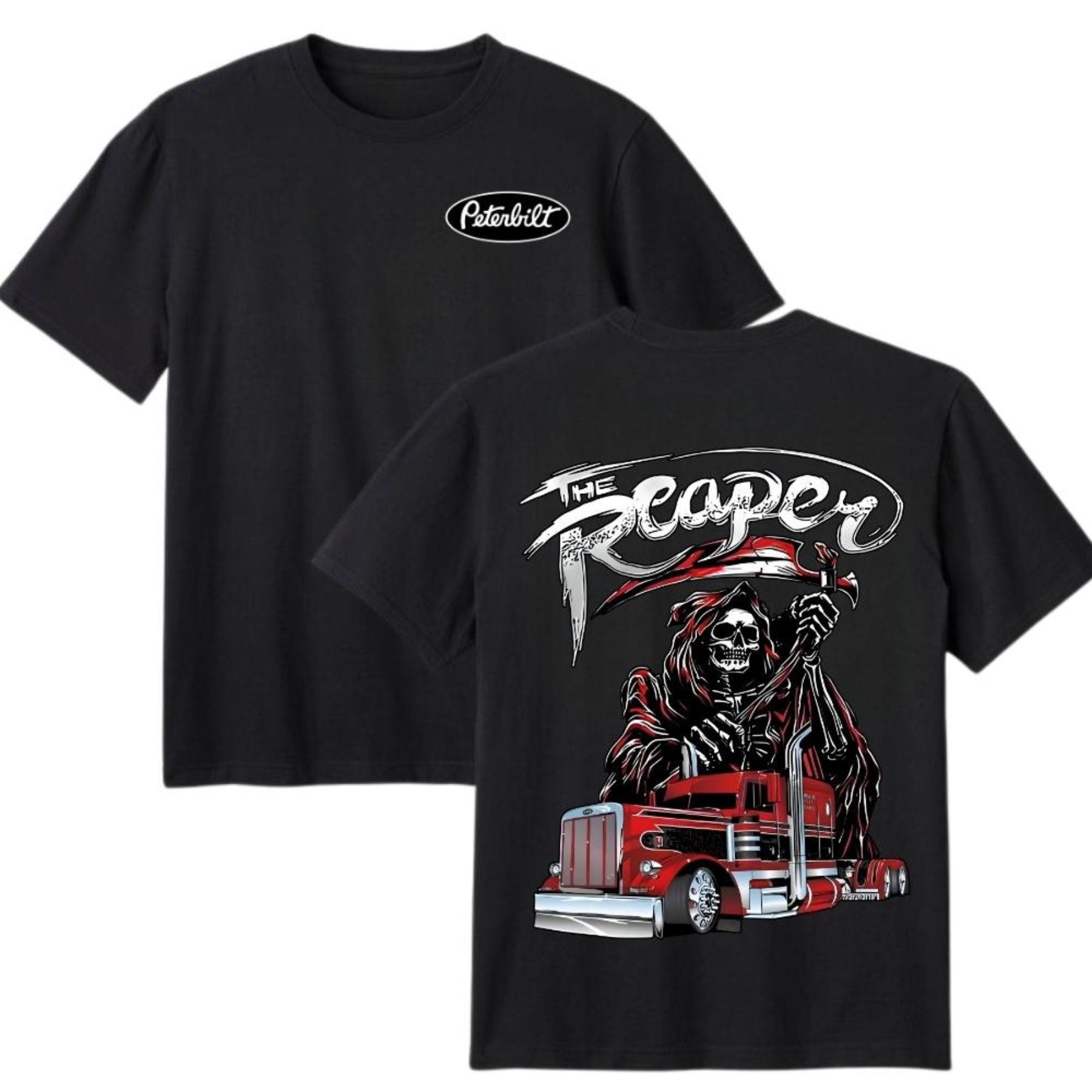 Pasimax The Reaper Peterbilt Truck T-Shirt — side view