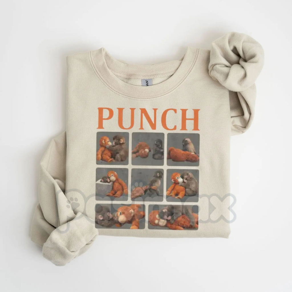 Pasimax Monkey Punch Graphic Sweatshirt | Baby Monkey Holding Plush Toy Crewneck | Vintage Aesthetic Animal Pullover | Cute R