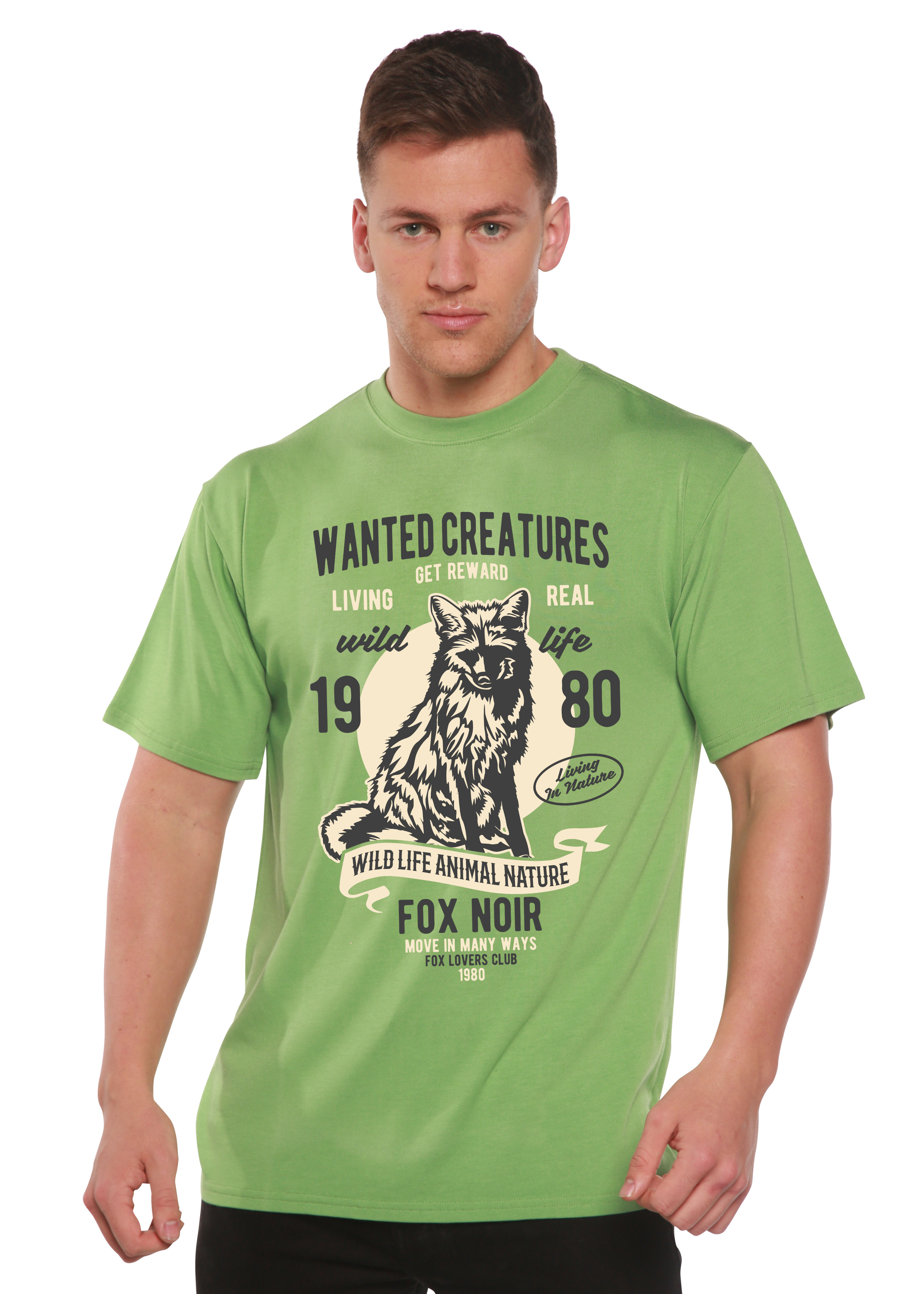 Spun Bamboo Wanted Creature Spun Bamboo® Men's Bamboo Viscose/Organic Cotton Short Sleeve Graphic T-Shirt — detail close-up