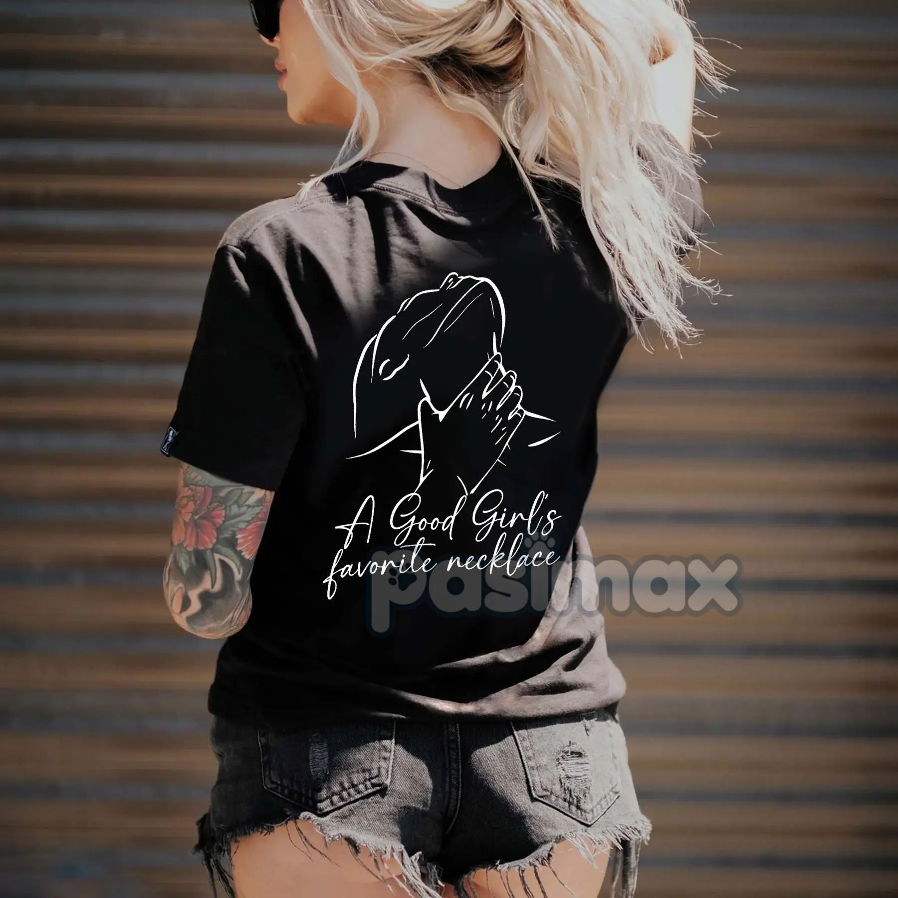 Pasimax "A Good Girl's Favorite Necklace" T-Shirt — side view