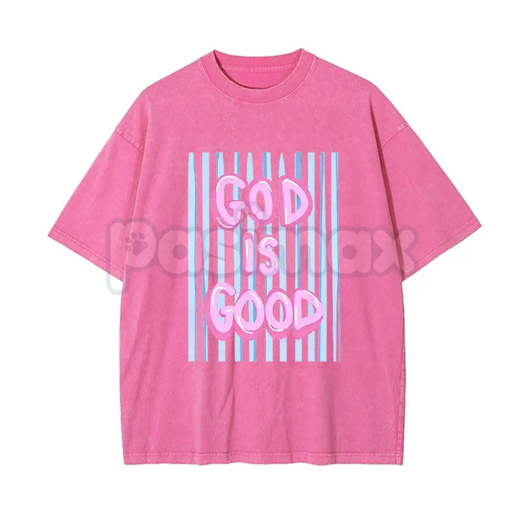 Pasimax Unisex God is Good Print Washed T-Shirt – Aesthetic Christian Faith Graphic Tee, Retro Faith-Based Oversized Top — si