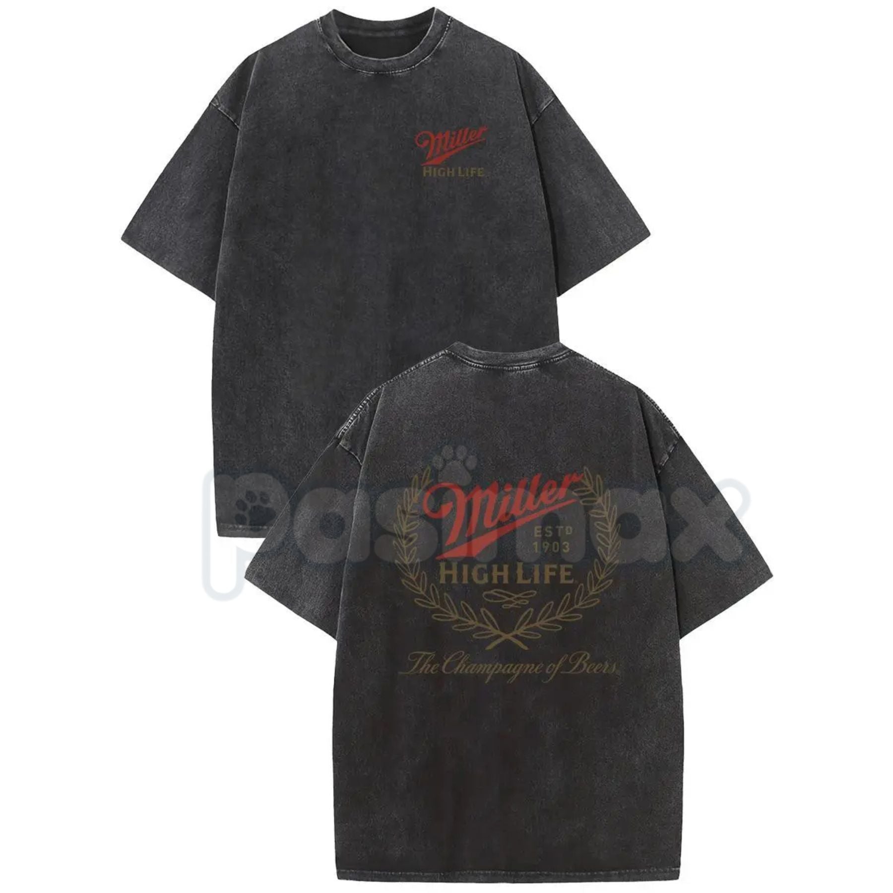 Holafish Miller High Life Acid Wash T-Shirt – Champagne of Beers Double-Sided Graphic Tee, Lightweight Retro Cotton Streetwear