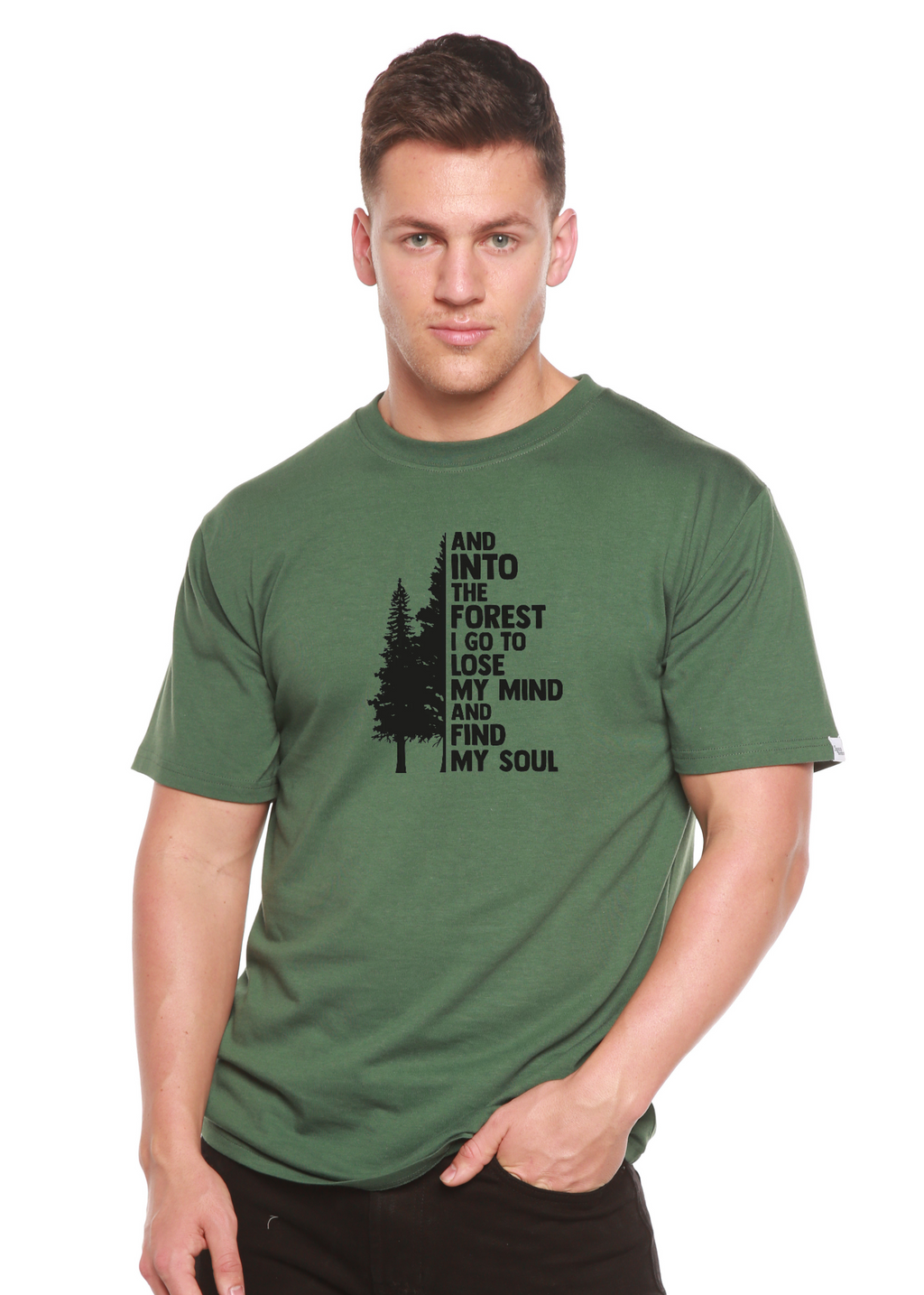 Spun Bamboo And Into The Forest I Go Men's Bamboo Viscose/Organic Cotton Short Sleeve Graphic T-Shirt — side view