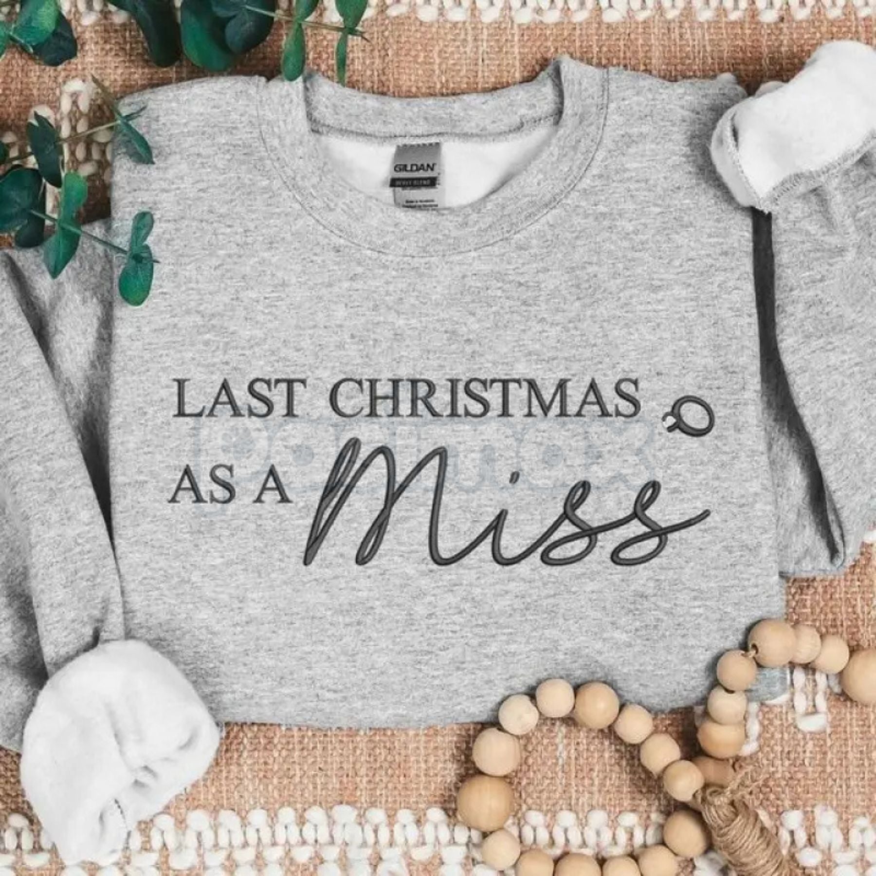 Pasimax "Last Christmas as a Miss" Embroidered Sweatshirt – Bridal Holiday Crewneck — side view