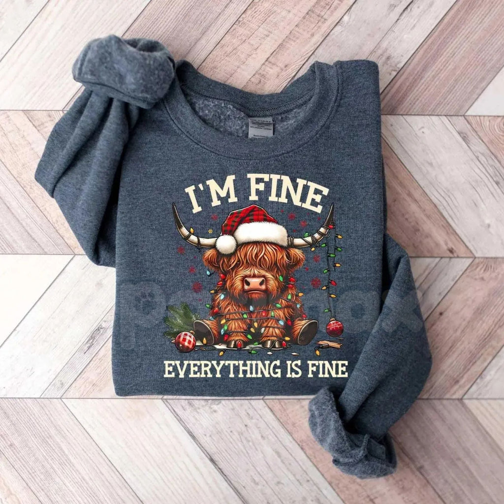 Pasimax Christmas Lights Cow Sweatshirt | Funny Highland Cow Shirt | Festive Animal Crewneck | Cute Xmas Farm Gift Jumper — s