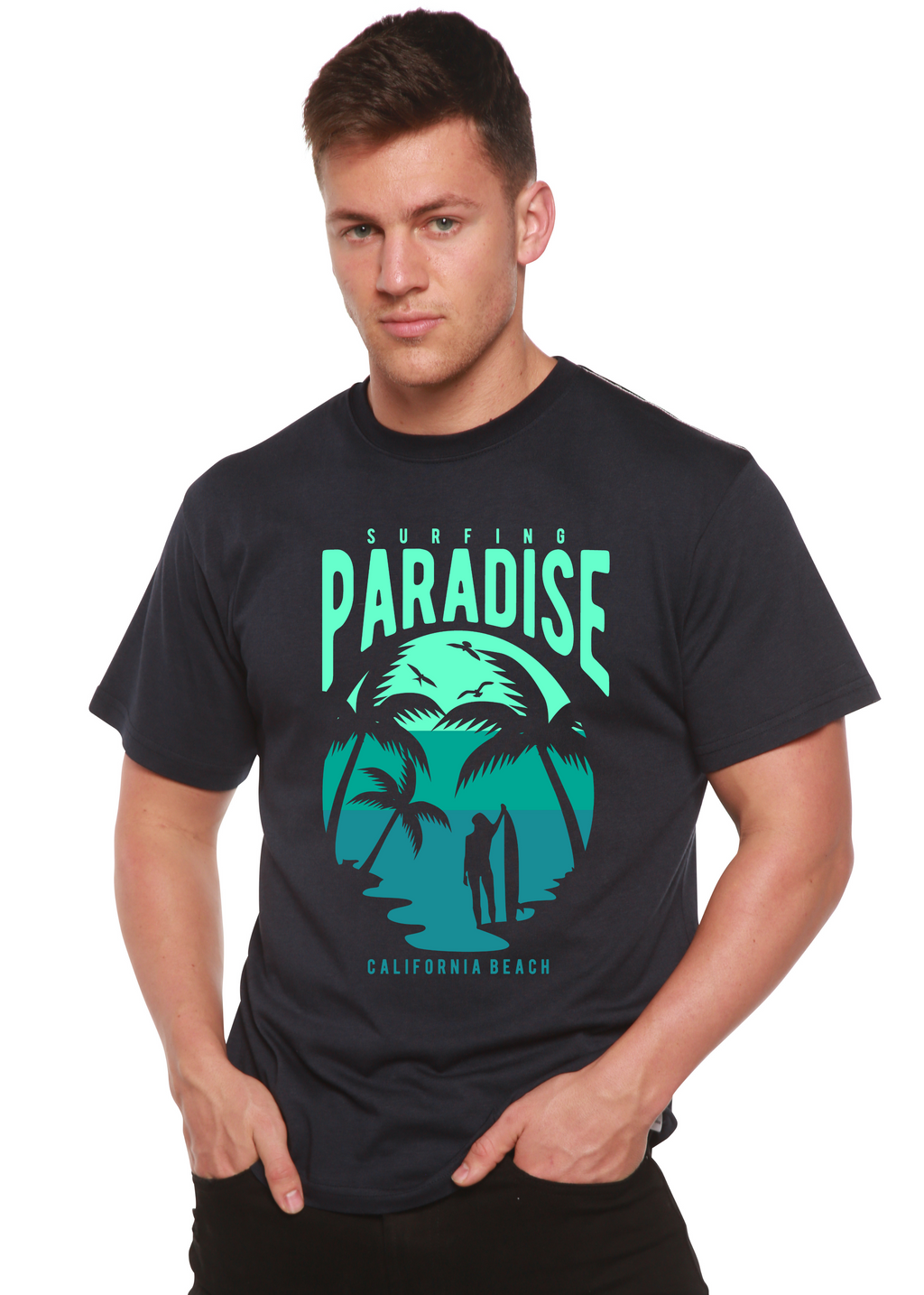 Spun Bamboo Surfing Paradise California Spun Bamboo® Men's Bamboo Viscose/Organic Cotton Short Sleeve Graphic T-Shirt — main 
