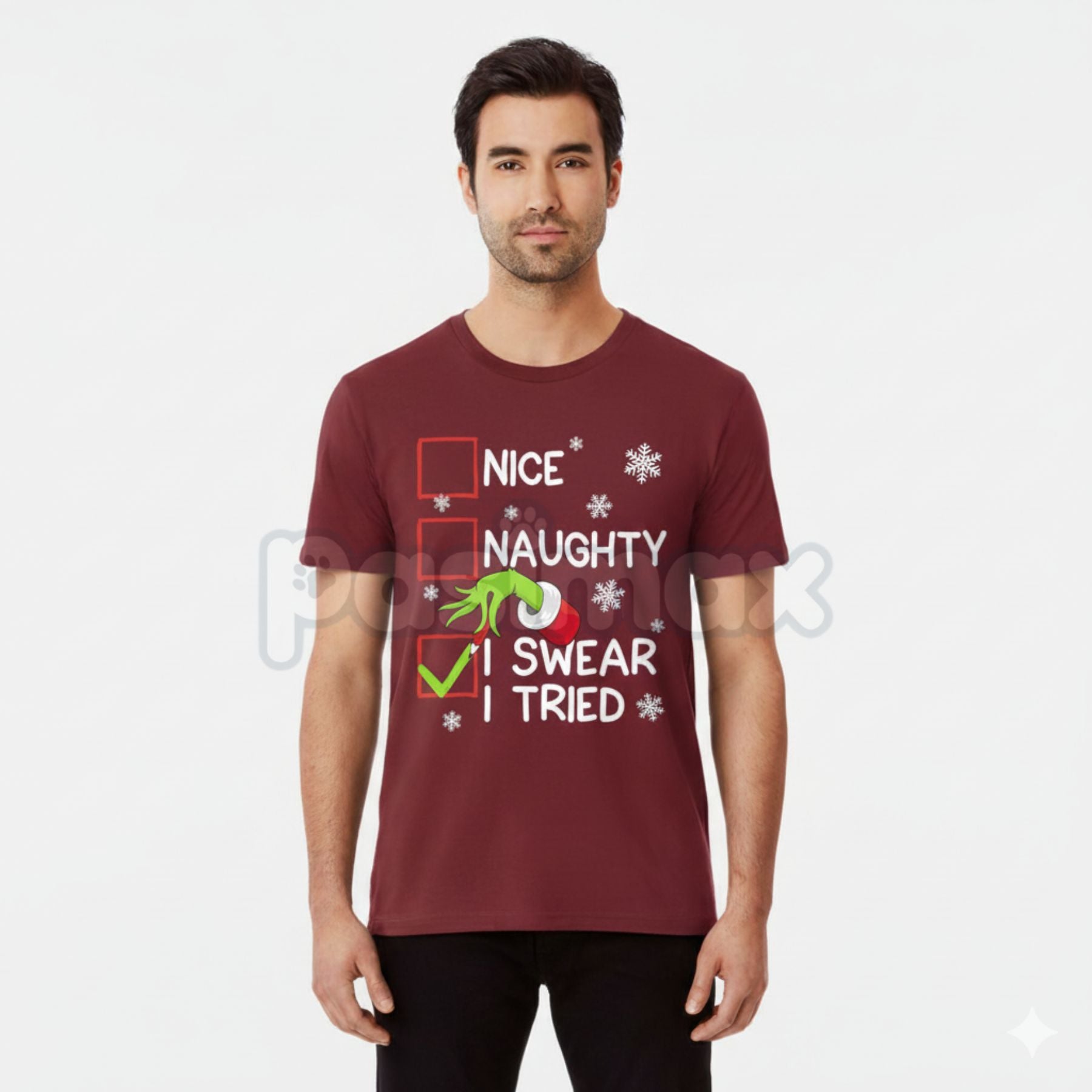 Pasimax Groovy Naughty "I Swear I Tried" Christmas Holiday Unisex Tee - Funny Self-Aware Slogan Shirt, Retro Christmas Humor 