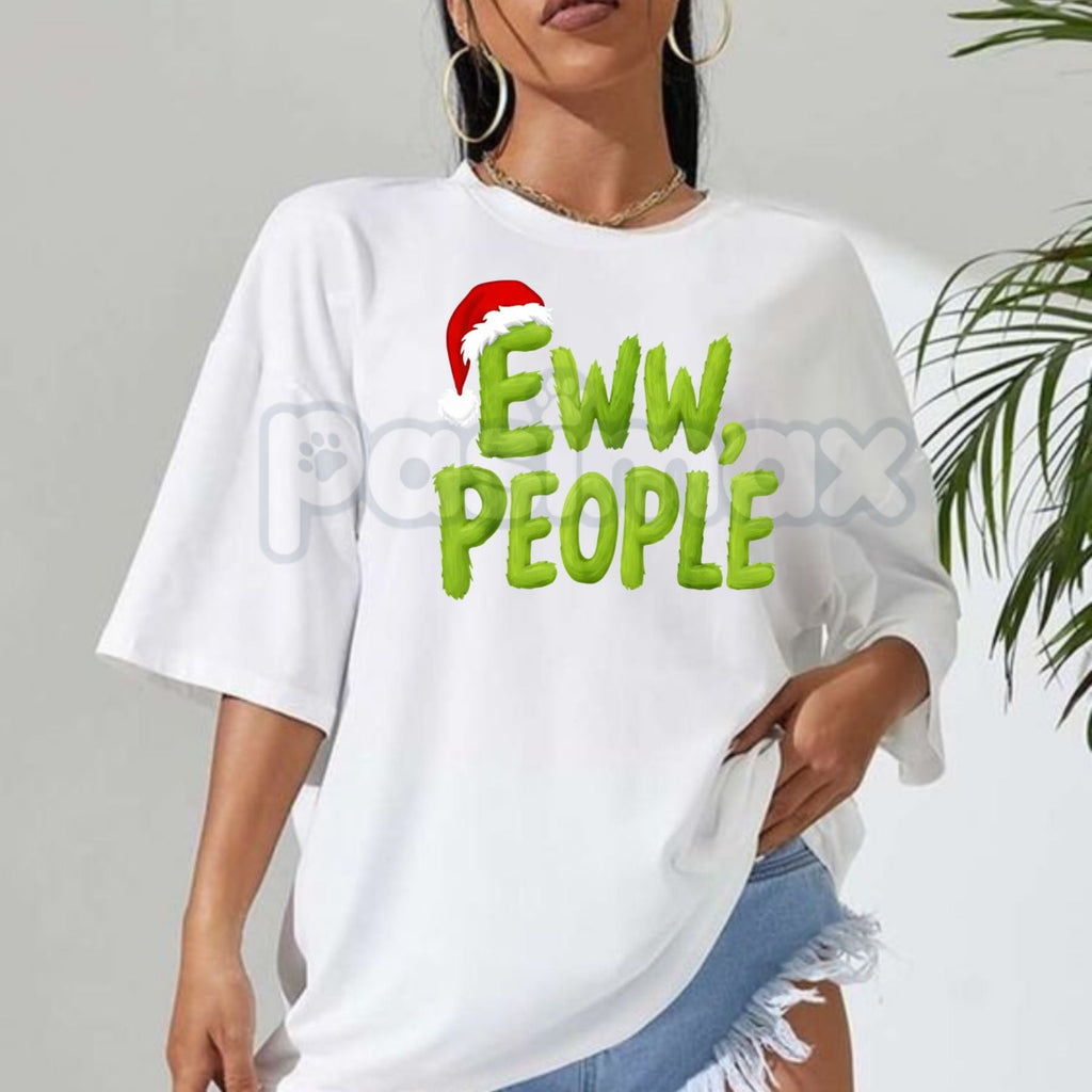 Pasimax "Eww People" Christmas T-Shirt - Santa Hat Grinch Inspired Holiday Design, Anti-Social Festive Occasions Tee, Cynical