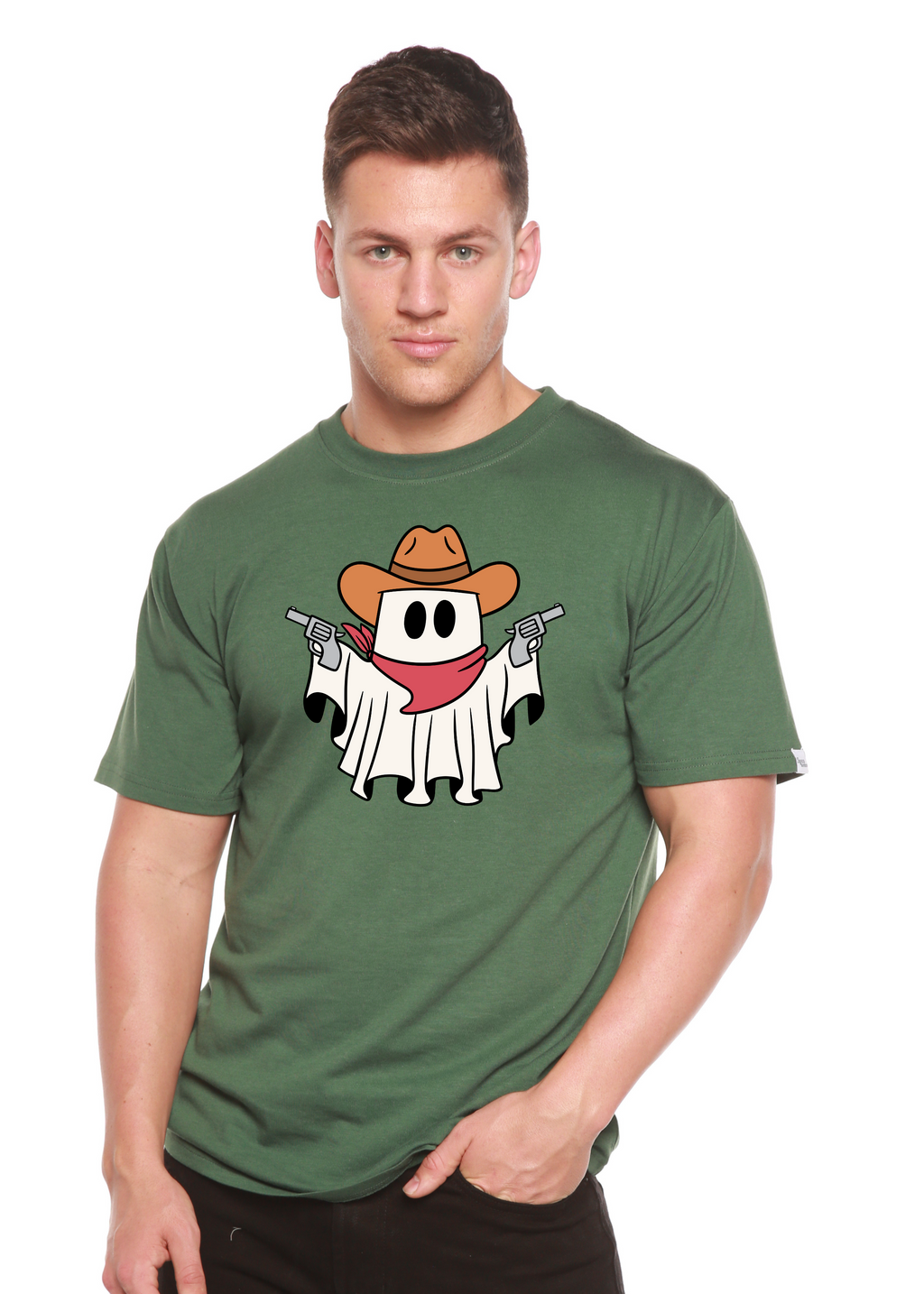 Spun Bamboo Cowboy Ghost Unisex Bamboo Viscose/Organic Cotton Short Sleeve Graphic T-Shirt — comparison shot