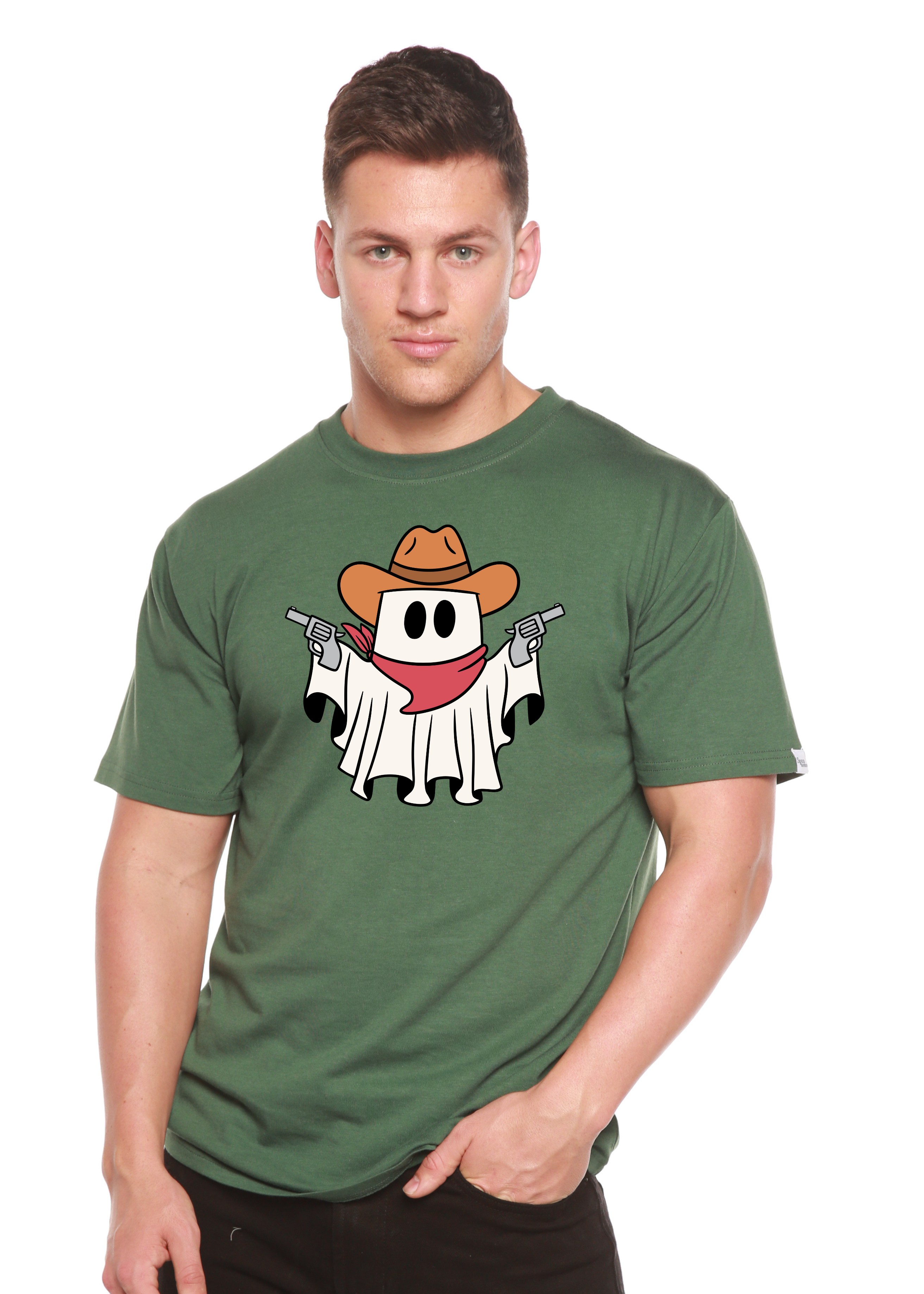 Spun Bamboo Cowboy Ghost Unisex Bamboo Viscose/Organic Cotton Short Sleeve Graphic T-Shirt — comparison shot
