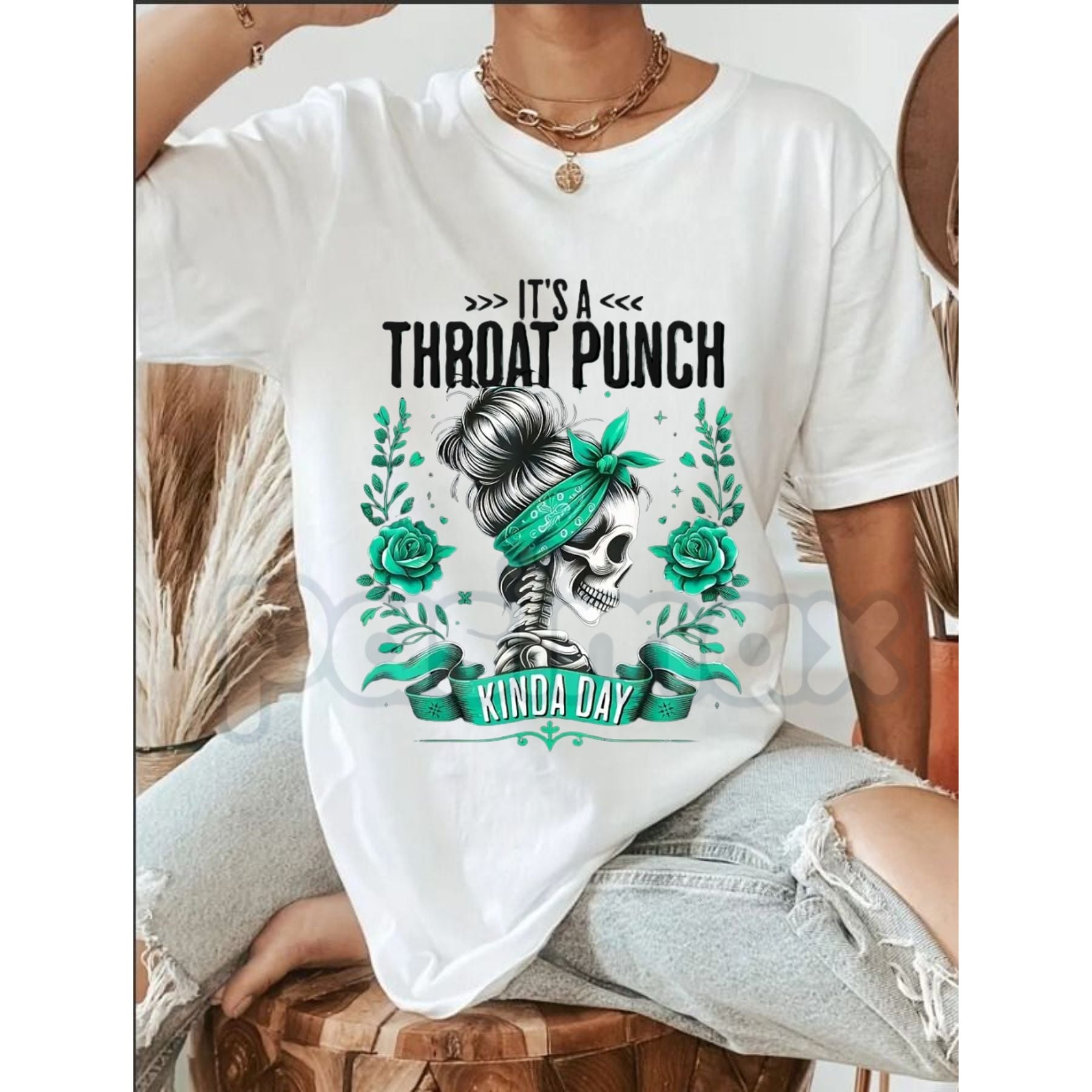 "It's A Throat Punch Kinda Day" Skull & Roses T-Shirt – Men's Edgy Biker Style Graphic Tee, Premium 100% Cotton Sarcastic Attitude Top, Soft Lived-In Heavyweight Gritty Statement Shirt, Made in USA