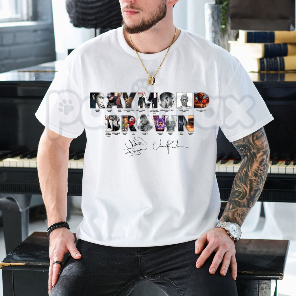 Raymond & Brown Music Graphic T-Shirt – Retro R&B Tribute Tee, Premium 100% Cotton Concert Style Top, Soft Lived-In Heavyweight Usher & Chris Brown Fan Shirt, Made in USA