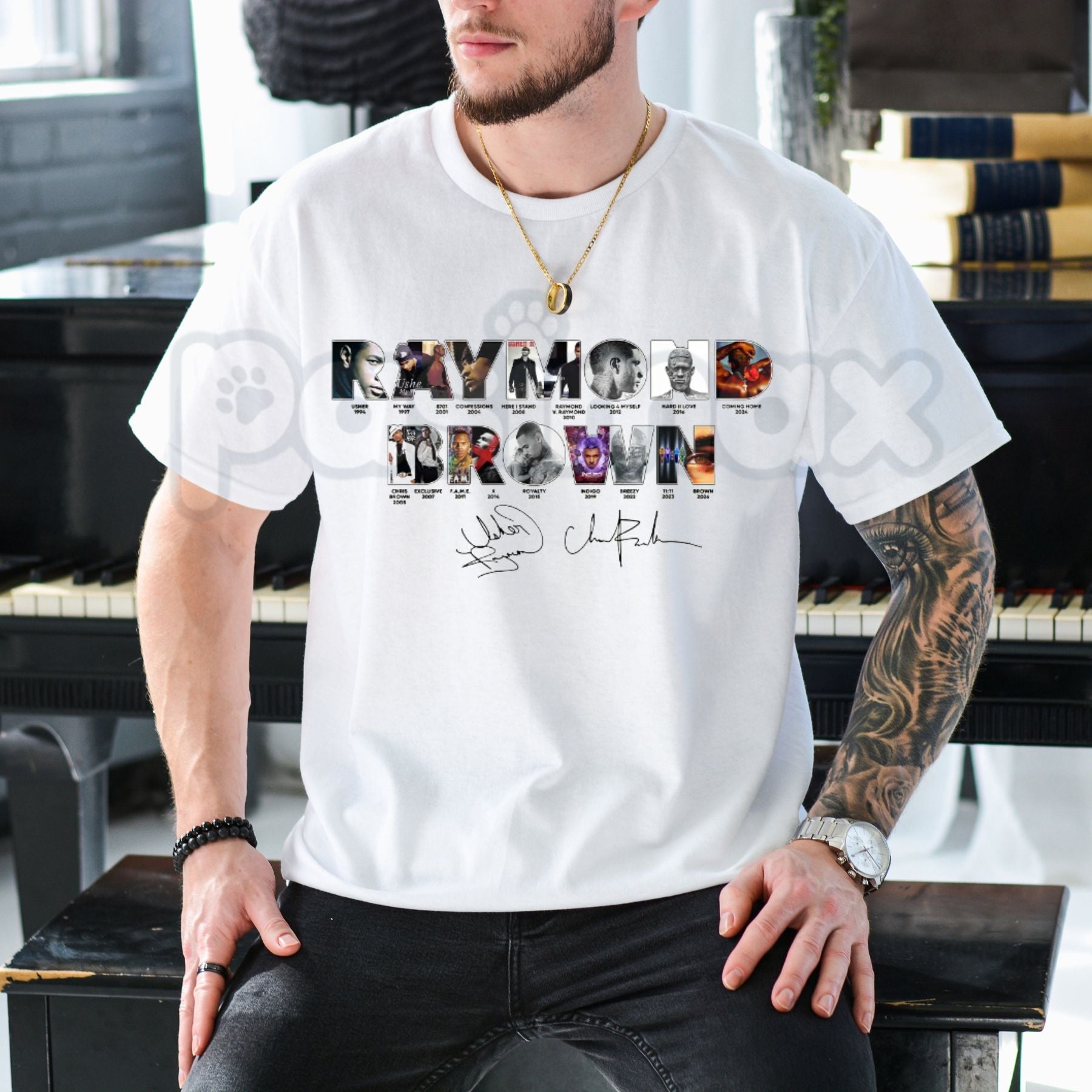 Raymond & Brown Music Graphic T-Shirt – Retro R&B Tribute Tee, Premium 100% Cotton Concert Style Top, Soft Lived-In Heavyweight Usher & Chris Brown Fan Shirt, Made in USA