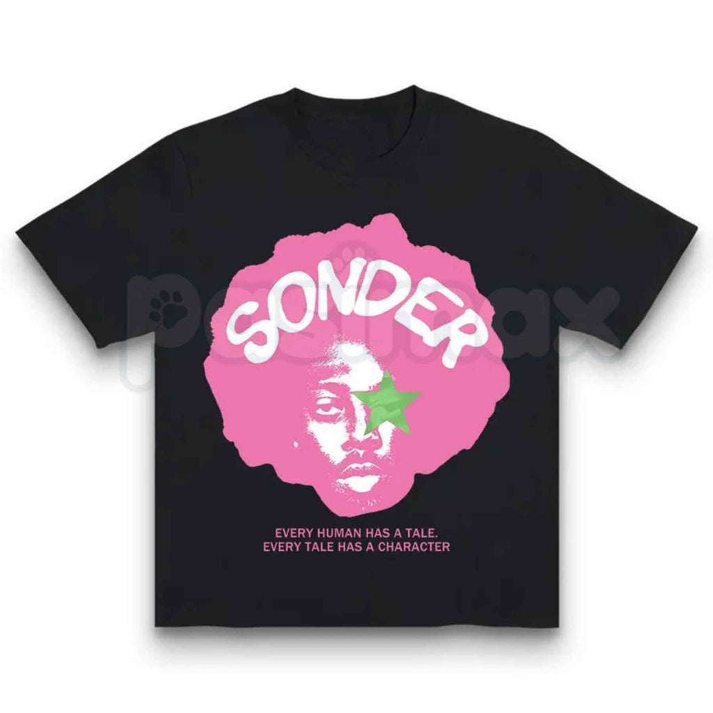 Bold Pink Sonder Lettering Geometric Print Rap Shirt – Modern Streetwear Graphic Tee, Minimalist Aesthetic Urban Unisex Hip Hop Fashion Shirt