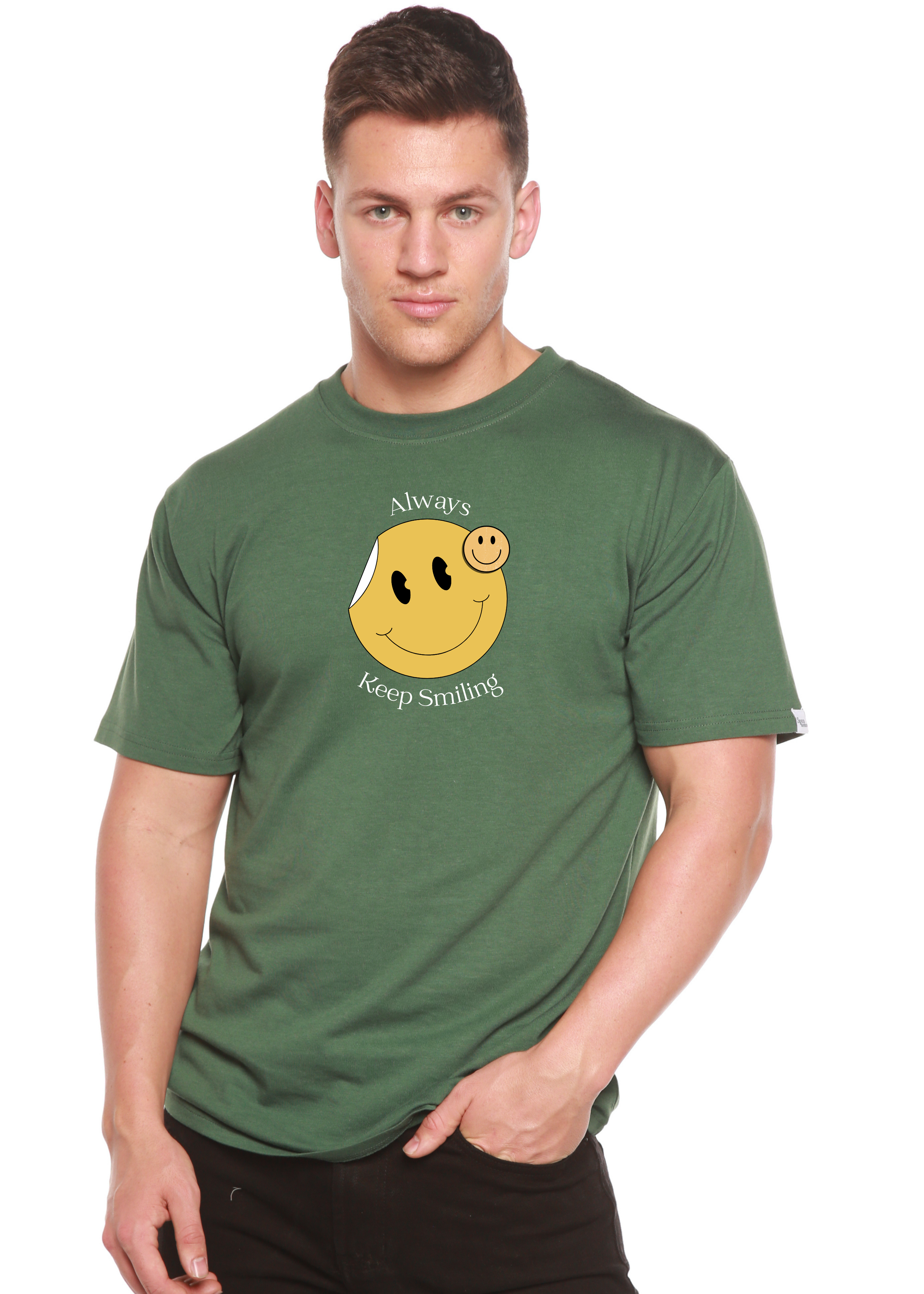 Spun Bamboo Always Keep Smiling Men's Bamboo Viscose/Organic Cotton Short Sleeve Graphic T-Shirt — lifestyle context