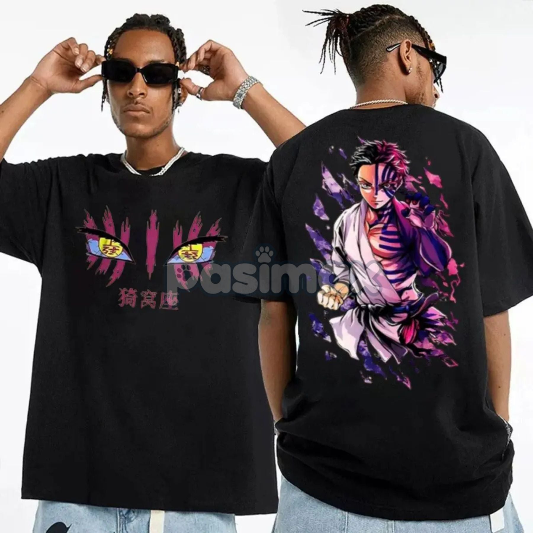 Pasimax Official Akaza Kimetsu No Yaiba T-Shirt - Demon Slayer Anime Fan Apparel, Vibrant Manga Graphic — side view