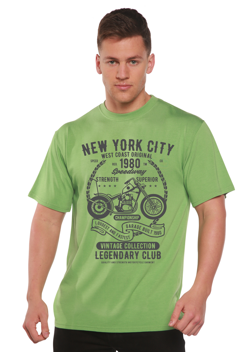 Spun Bamboo New York City Spun Bamboo® Men's Bamboo Viscose/Organic Cotton Short Sleeve Graphic T-Shirt — in-use photo