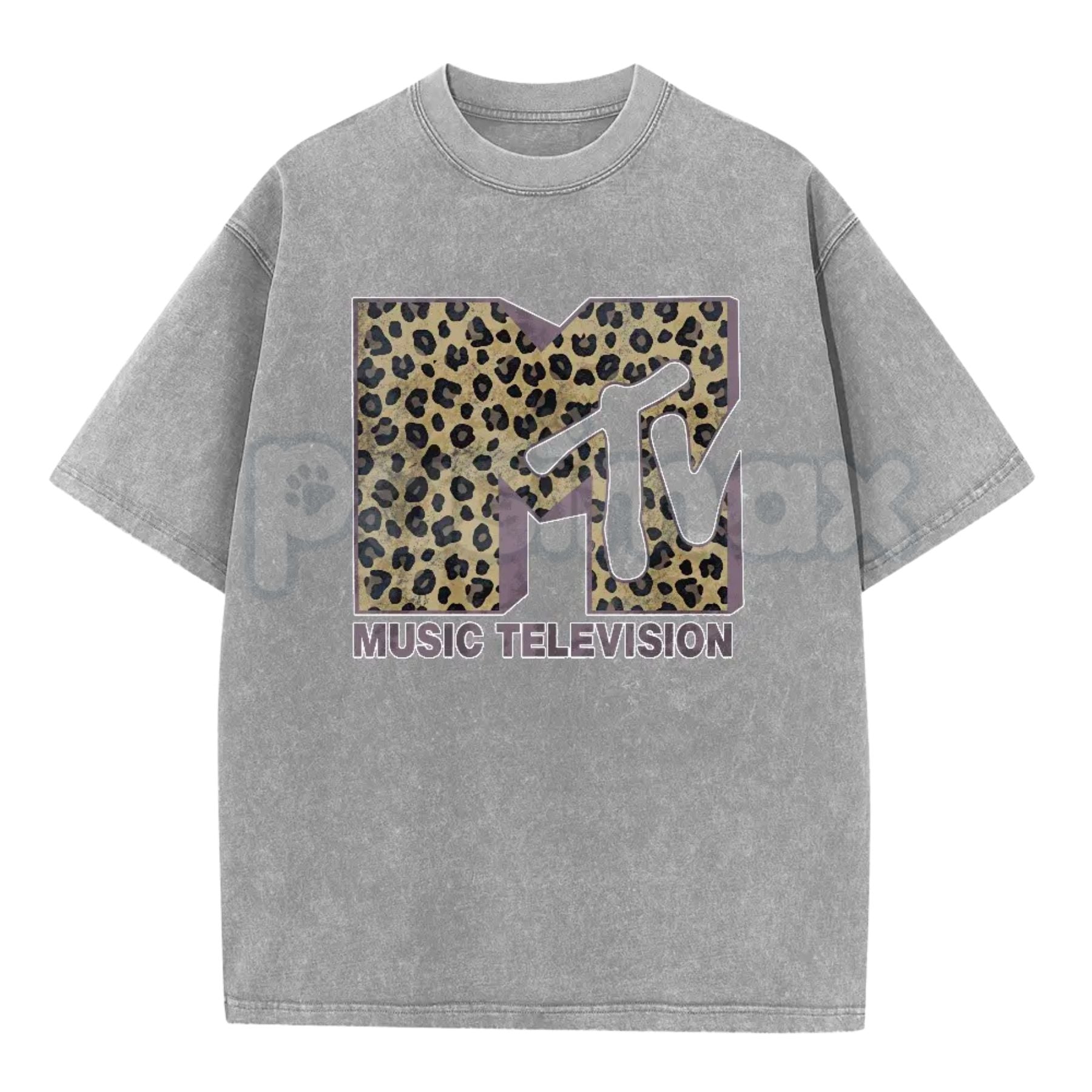 Women’s MTV Classic Leopard Print T-Shirt – Bold Animal Print Logo Graphic Tee, Lightweight Vintage Washed Cotton Top